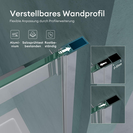 glasvilla Duschtür Nischentür dusche Duschabtrennung Duschkabine 8mm Sicherheitsglas mit Nanobeschichtung Schiebetür Höhe:195cm Teramo04