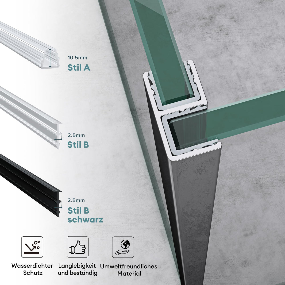 glasvilla Junta de ducha Sello de ducha Puerta de vidrio para 6mm - 10mm Grosor de vidrio Junta de repuesto Pared de ducha Sello de pared