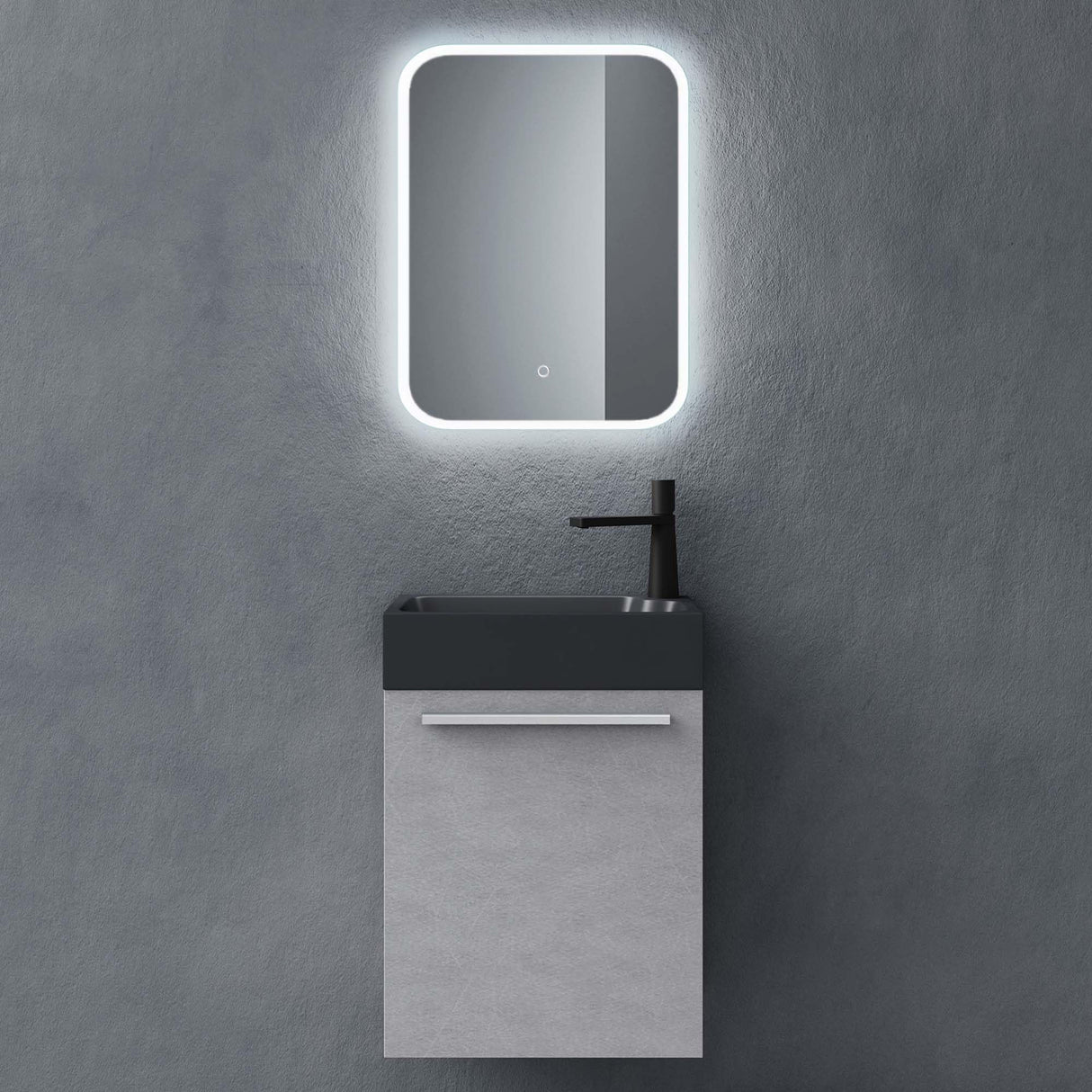 conjunto de muebles de baño glasvilla mueble bajo lavabo incluido lavabo antracita mate y espejo de baño LED BxTxH 46x26x63 cm Pisa