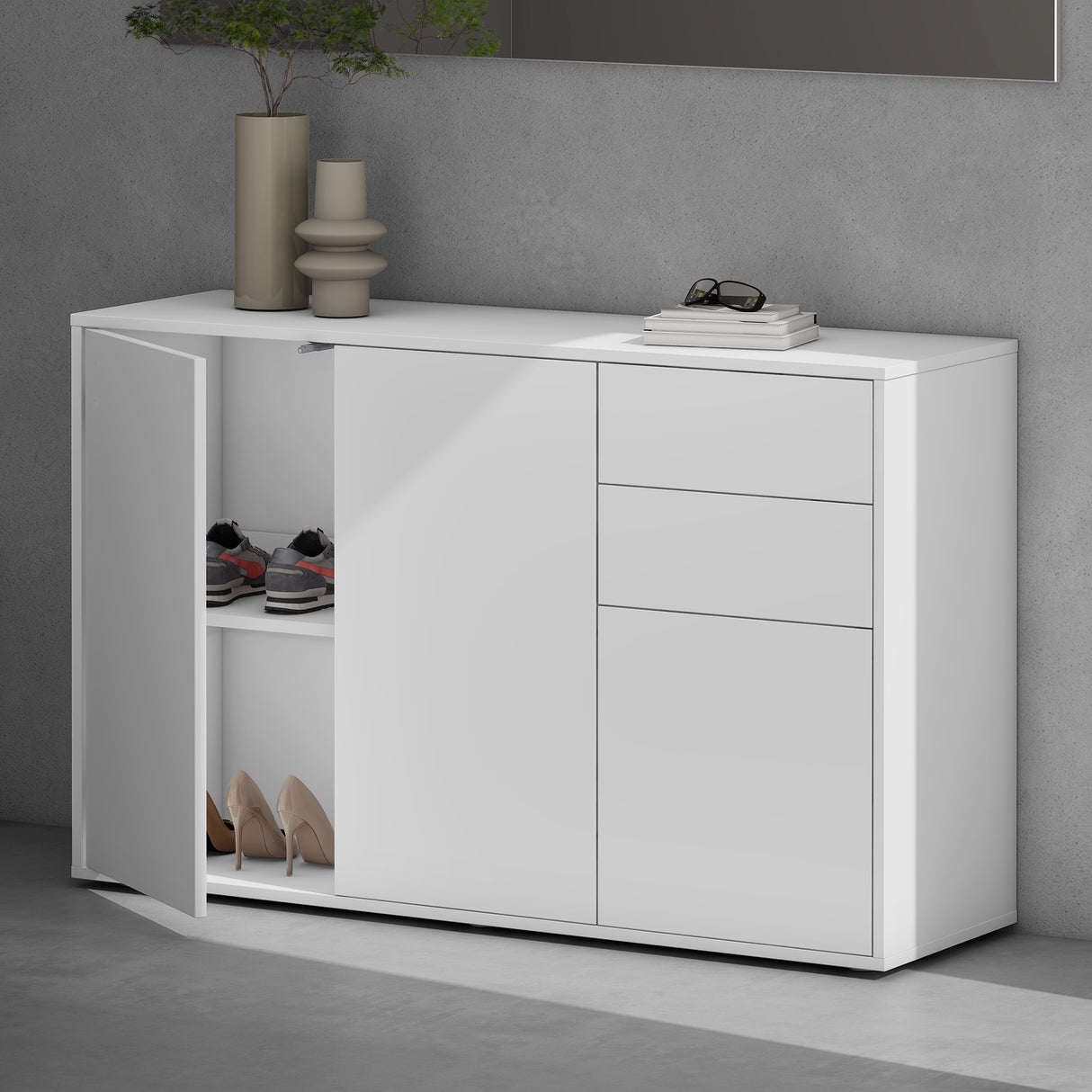 glasvilla Schuhschrank Kommode Aufbewahrungsschrank mit 2 Schränken und 2 Schubladen Sideboard Mehrzweckschrank Schrank05