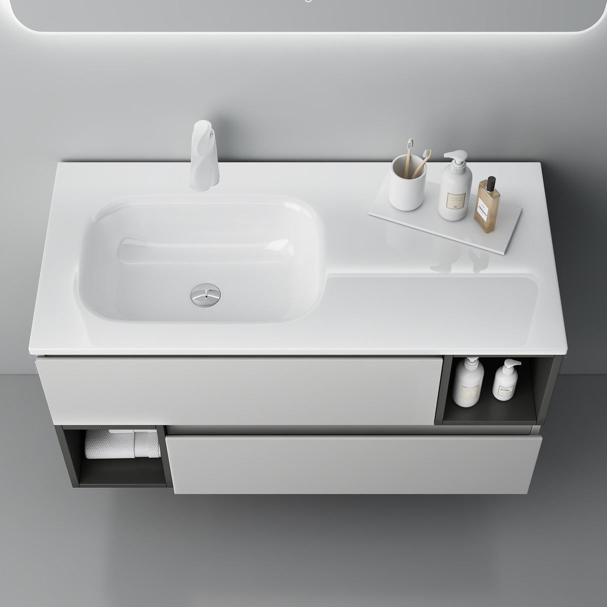 muebles de baño glasvilla armario de baño con espejo mueble de lavabo mineral de resina Gemini