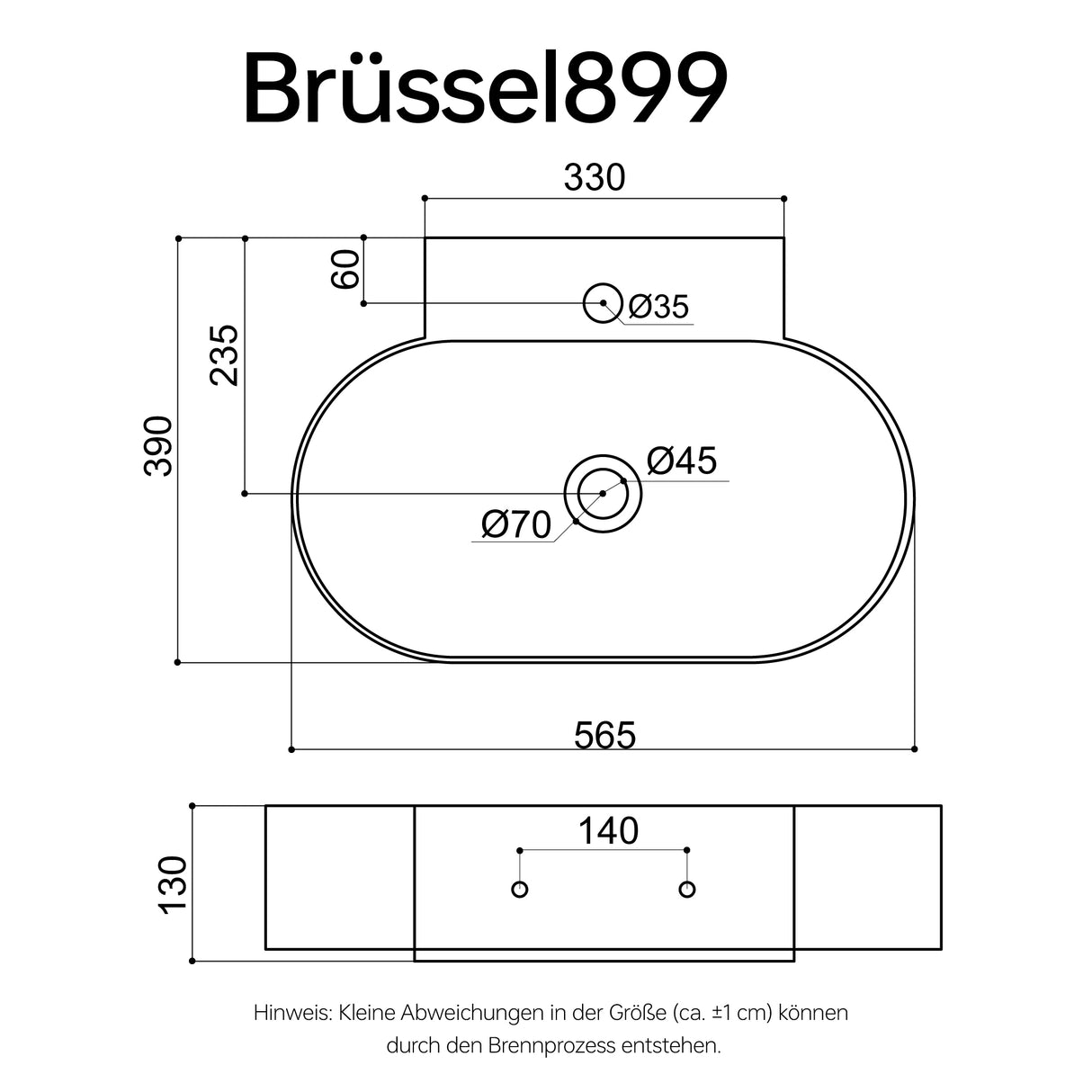 Lavabo Glasvilla Brüssel899 Ovalado en cerámica blanca con Nano-recubrimiento