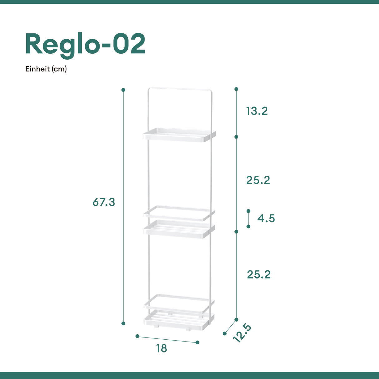 glasvilla Scaffale da Bagno di 3 Livelli 18x12.5x67.3cm, Scaffale Portaoggetti in Metallo Robusto con 4 Piedini Antiscivolo per Doccia, Reglo-02
