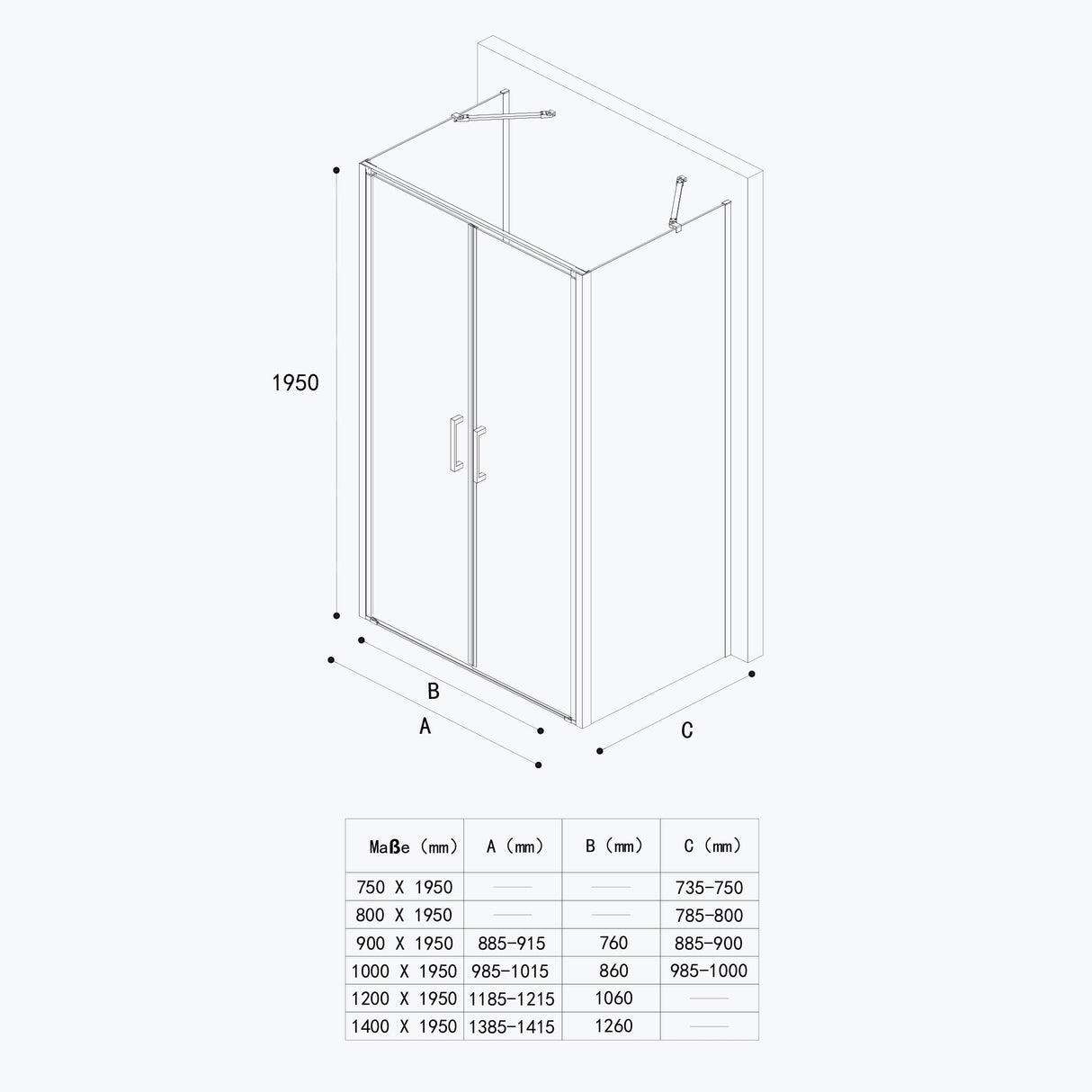 glasvilla Duschkabine U-Form Duschabtrennung Duschkabine Aluminiumrahmen ESG-Sicherheitsglas Klarglas Doppeltüre Schwarz Ravenna66UK