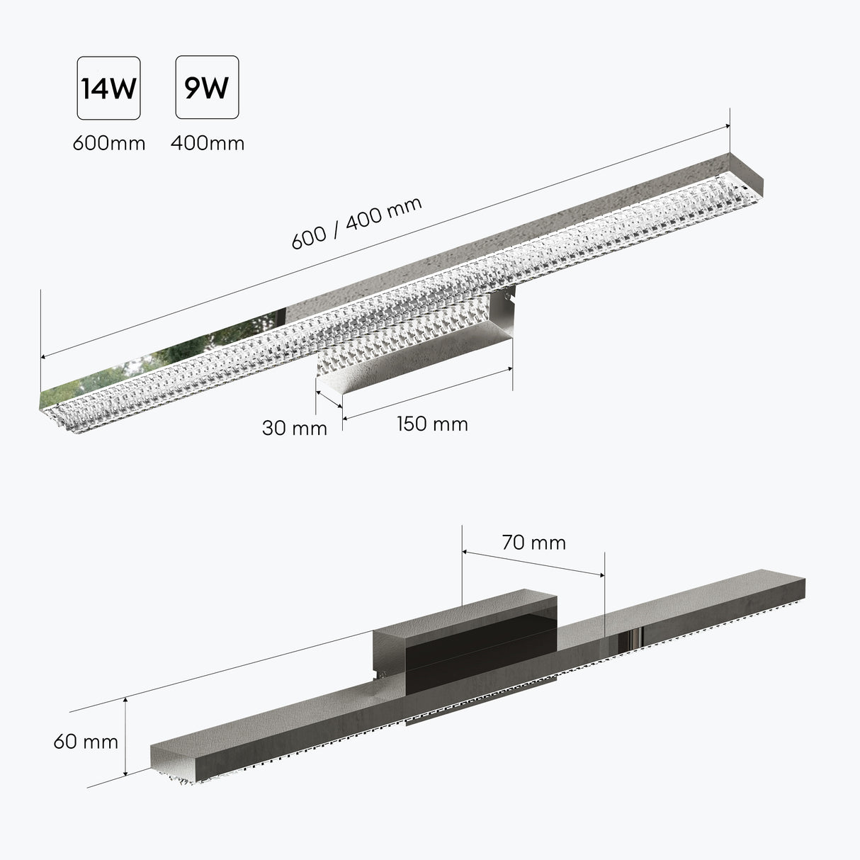 glasvilla Lampada da Specchio LED per Bagno | Lampada a Specchio 6000K, Illuminazione da Parete 14W per Trucco Leuchtschein