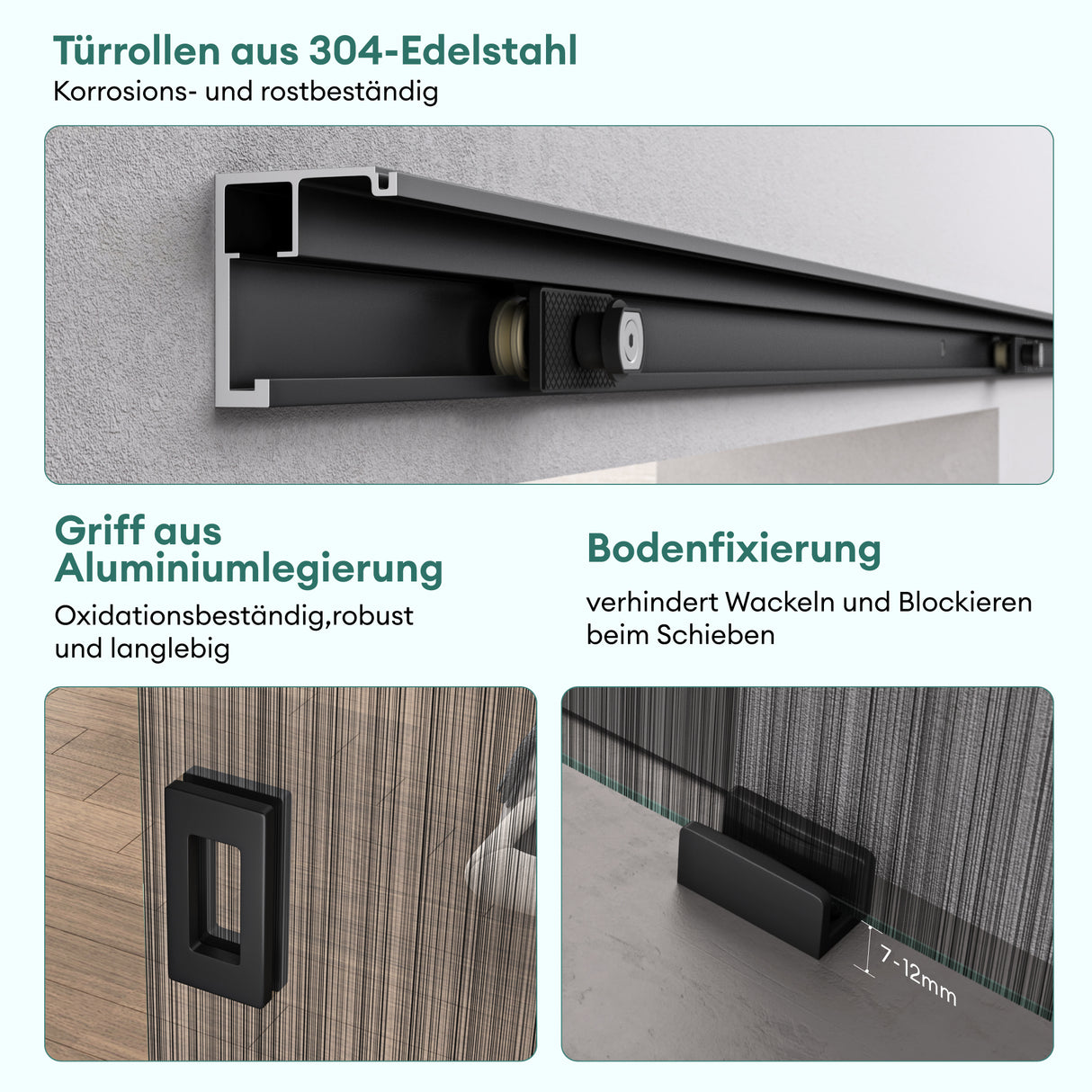 glasvilla Porta Scorrevole in Vetro Temperato 8mm, Binario e Maniglia in Lega di Alluminio per Bagno Cucina Studio Ufficio, Muranino-001