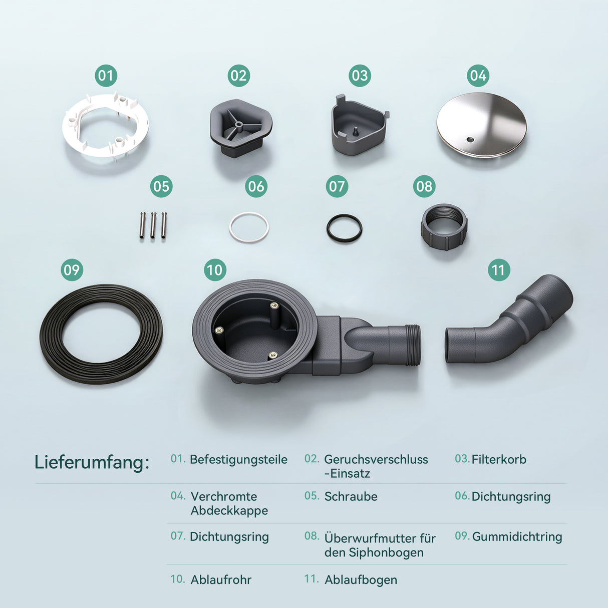 glasvilla Dusche Ablaufgarnitur für Duschwanne Duschtasse Abfluss Ablauf Siphon