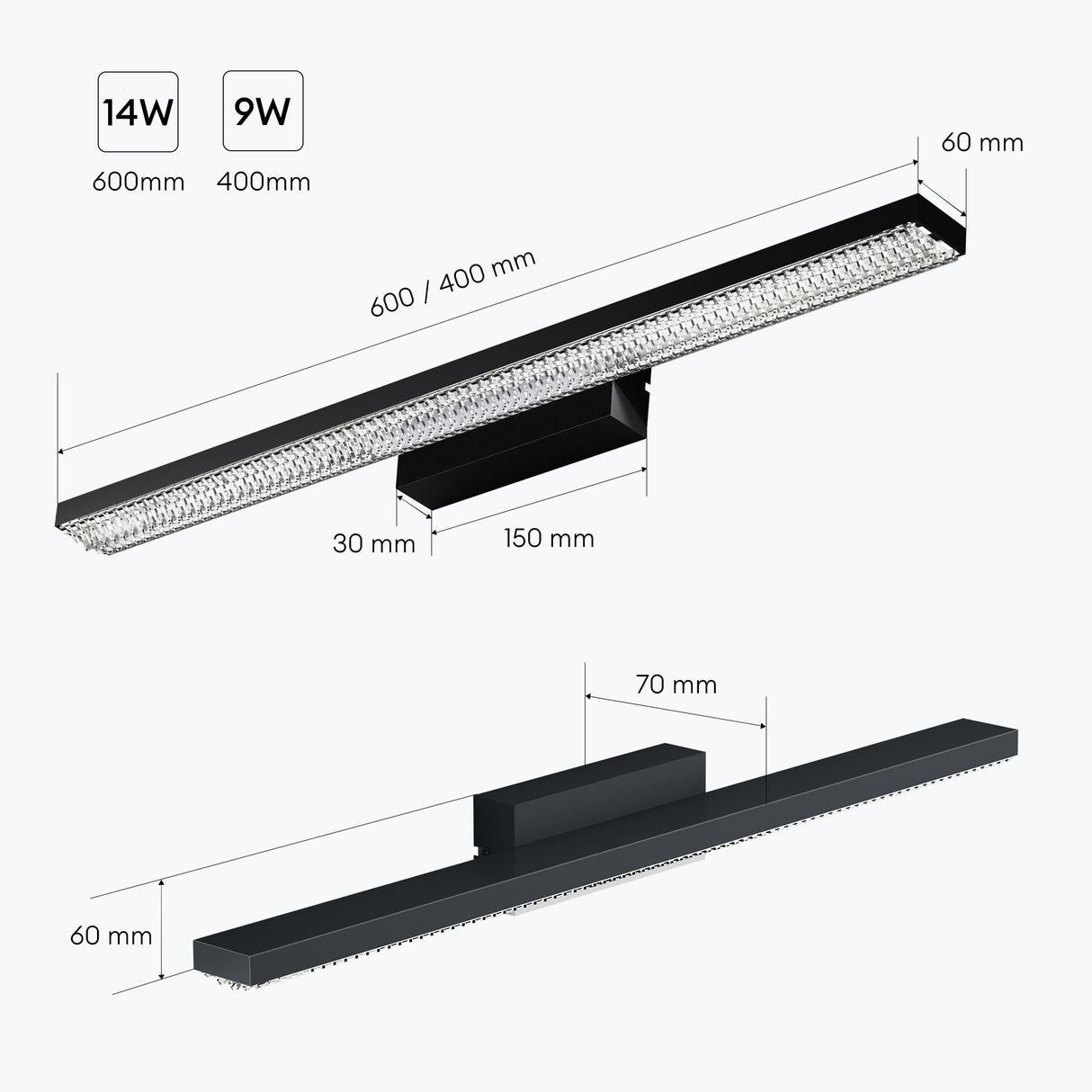 glasvilla Lampada da Specchio LED per Bagno | Lampada a Specchio 6000K, Illuminazione da Parete 14W per Trucco Leuchtschein