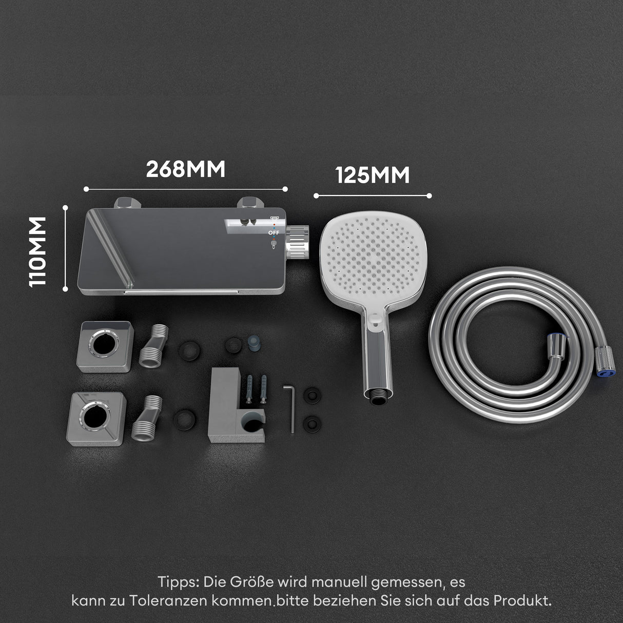 Robinet de baignoire Glasvilla avec douchette, design cascade, jets multiples, douchette en laiton avec barre et flexible de douche.