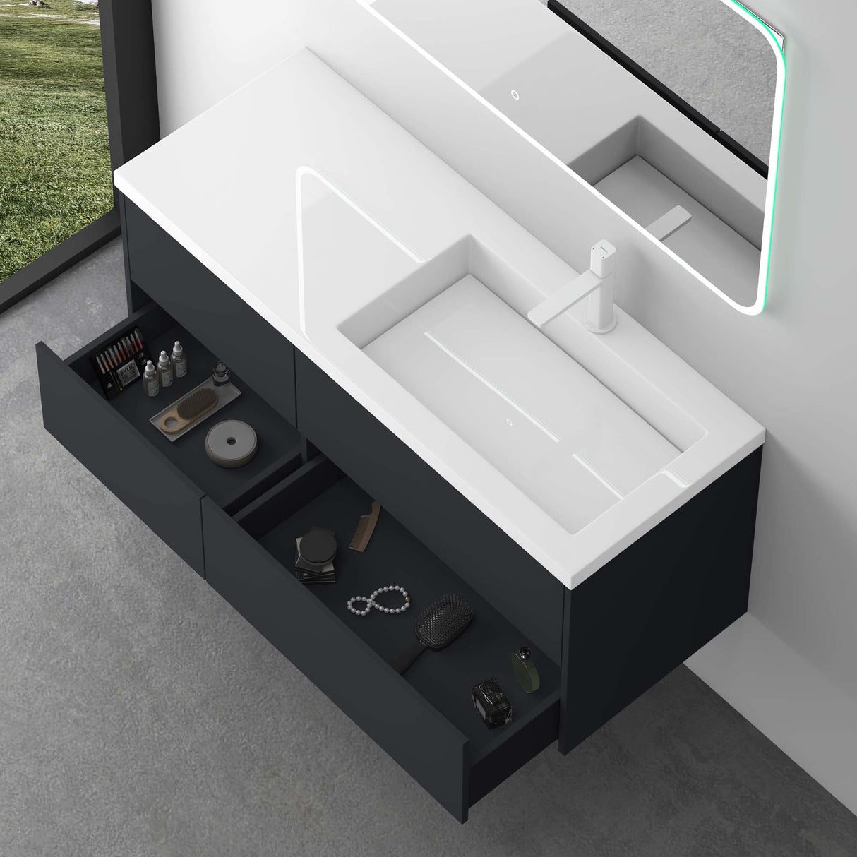 conjunto de muebles de baño glasvilla 120cm mueble de lavabo con mueble inferior Soft-Close 4 cajones muebles de baño Moment