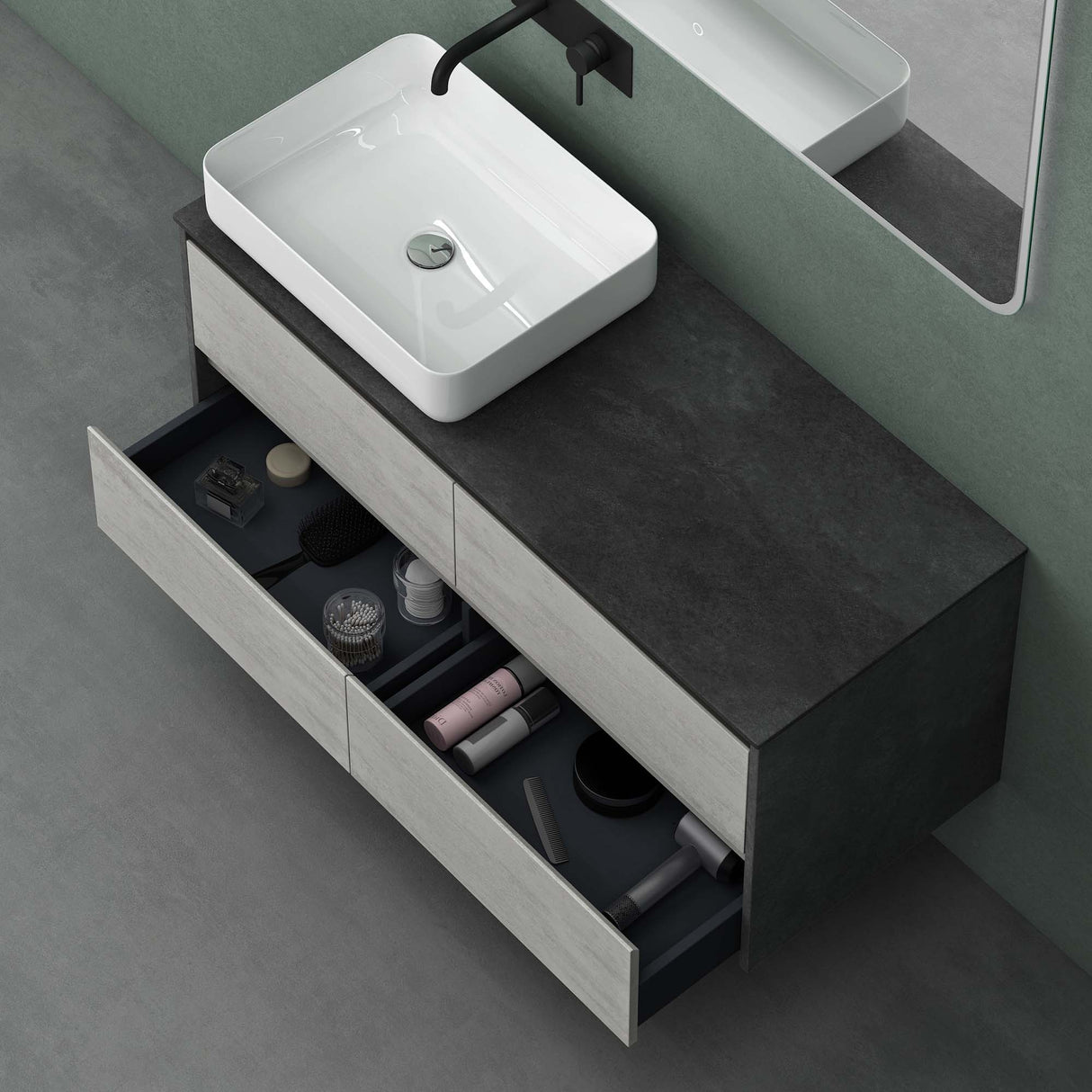 conjunto de muebles de baño glasvilla mueble bajo lavabo con 2 cajones incluido lavabo normal