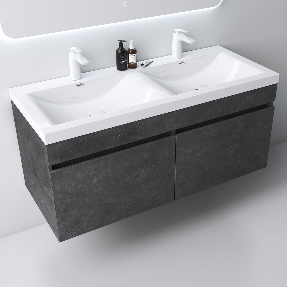 set de muebles de baño glasvilla con lavabo de mineral y mueble de baño Botanica