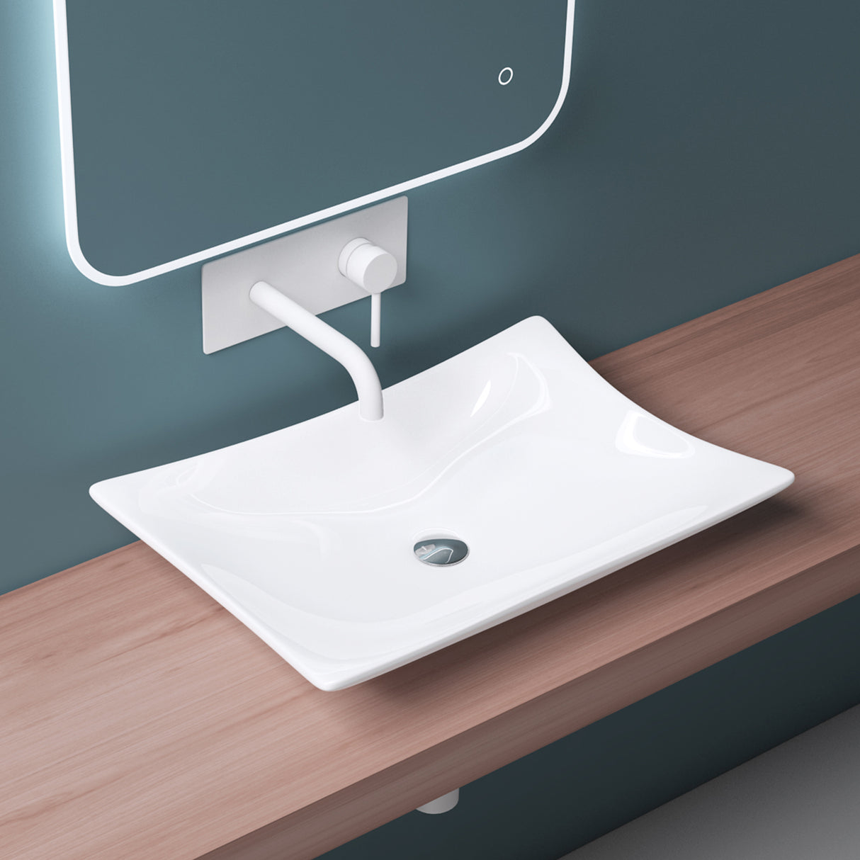 glasvilla Waschbecken Aufsatzwaschbecken aus Keramik eckig mit Nano-Beschichtung Brüssel910