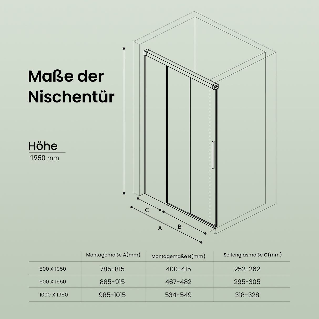 glasvilla Schiebetür für dusche, Nischentür 3-teilig Duschtür Duschakbine Duschabtrennung, 8mm Sicherheitsglas mit Nanobeschichtung, Soft-Close-System Teramo70K