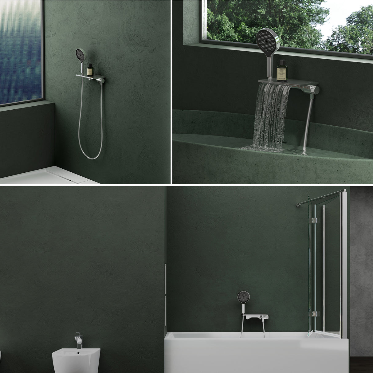 grifos de bañera glasvilla con ducha de mano, grifo de bañera con cascada, tipos de chorro, ducha de mano de latón, incluye barra de ducha y manguera de ducha