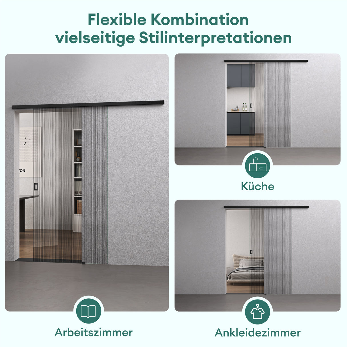 glasvilla Porta Scorrevole in Vetro Temperato 8mm, Binario e Maniglia in Lega di Alluminio per Bagno Cucina Studio Ufficio, Muranino-001