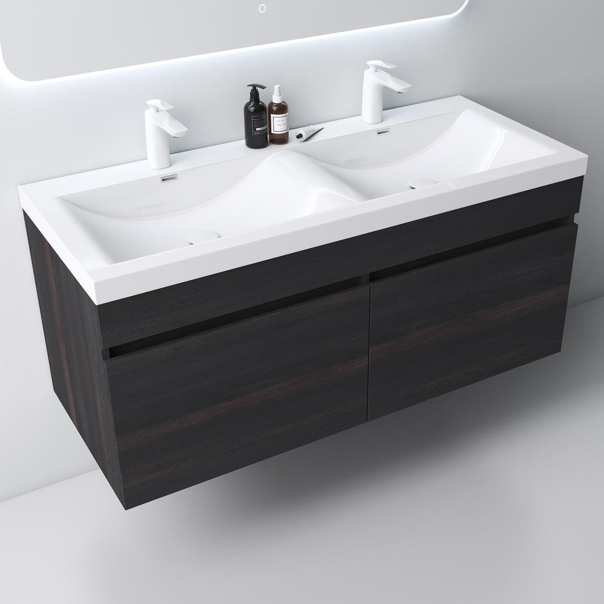 set de muebles de baño glasvilla con lavabo de mineral y mueble de baño Botanica