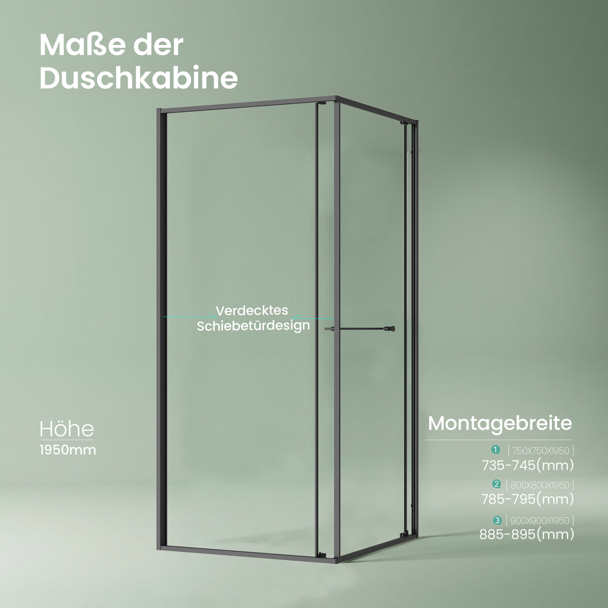 glasvilla Duschkabine Eckeinstieg mit Schiebetür nach innen, Eckdusche Duschabtrennung 195cm Höhe, 6mm ESG-Sicherheitsglas Nano-Beschichtung Ravenna69K
