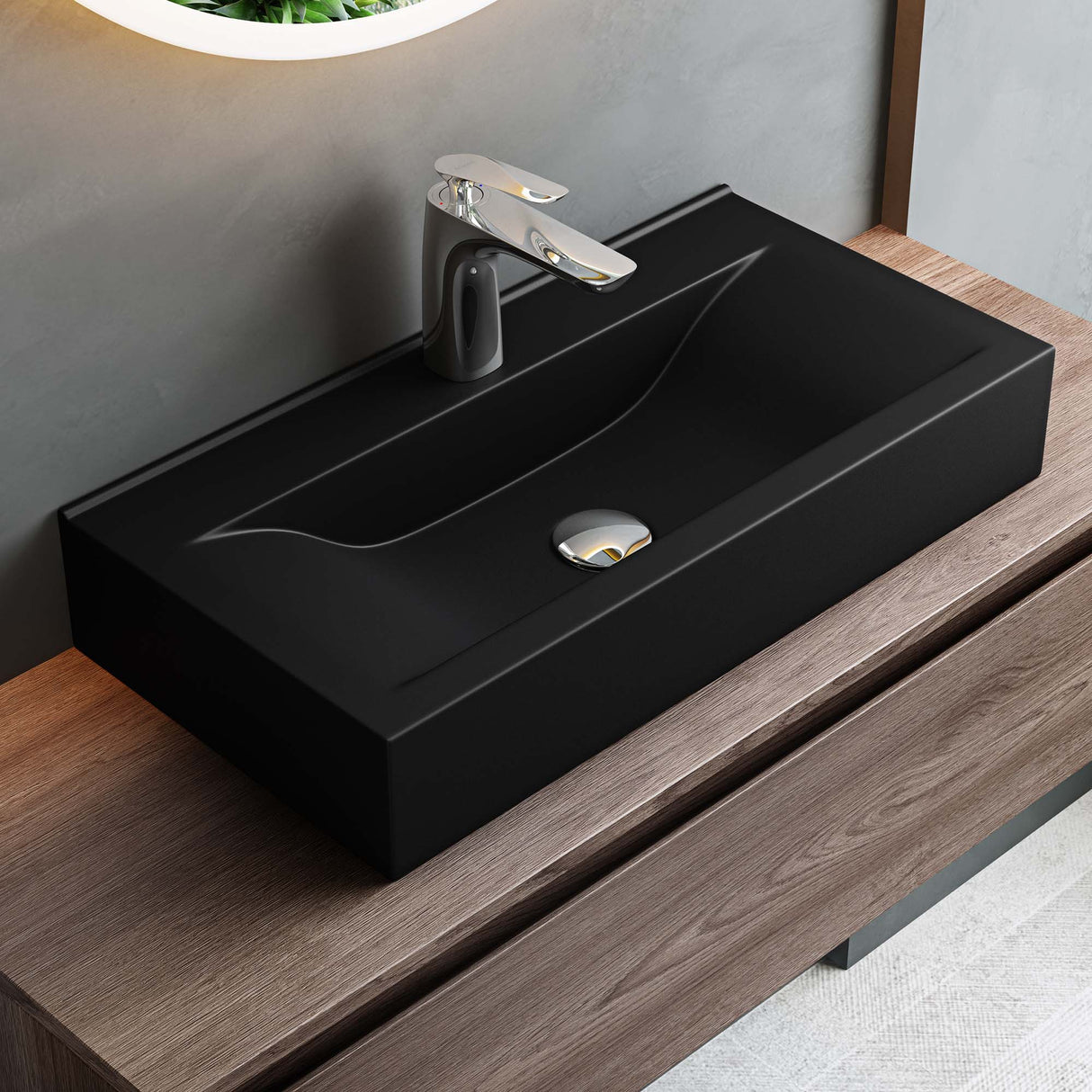 glasvilla Waschbecken Aufsatzwaschbecken Hängewaschbecken aus keramik mit Nano-Beschichtung/Lotus-Effekt, Rechteckig BTH: 60x31x10cm Brüssel118g