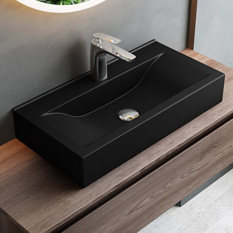 glasvilla  Waschbecken Aufsatzwaschbecken Hängewaschbecken aus keramik mit Nano-Beschichtung/Lotus-Effekt, Rechteckig BTH: 60x31x10cm Brüssel118g