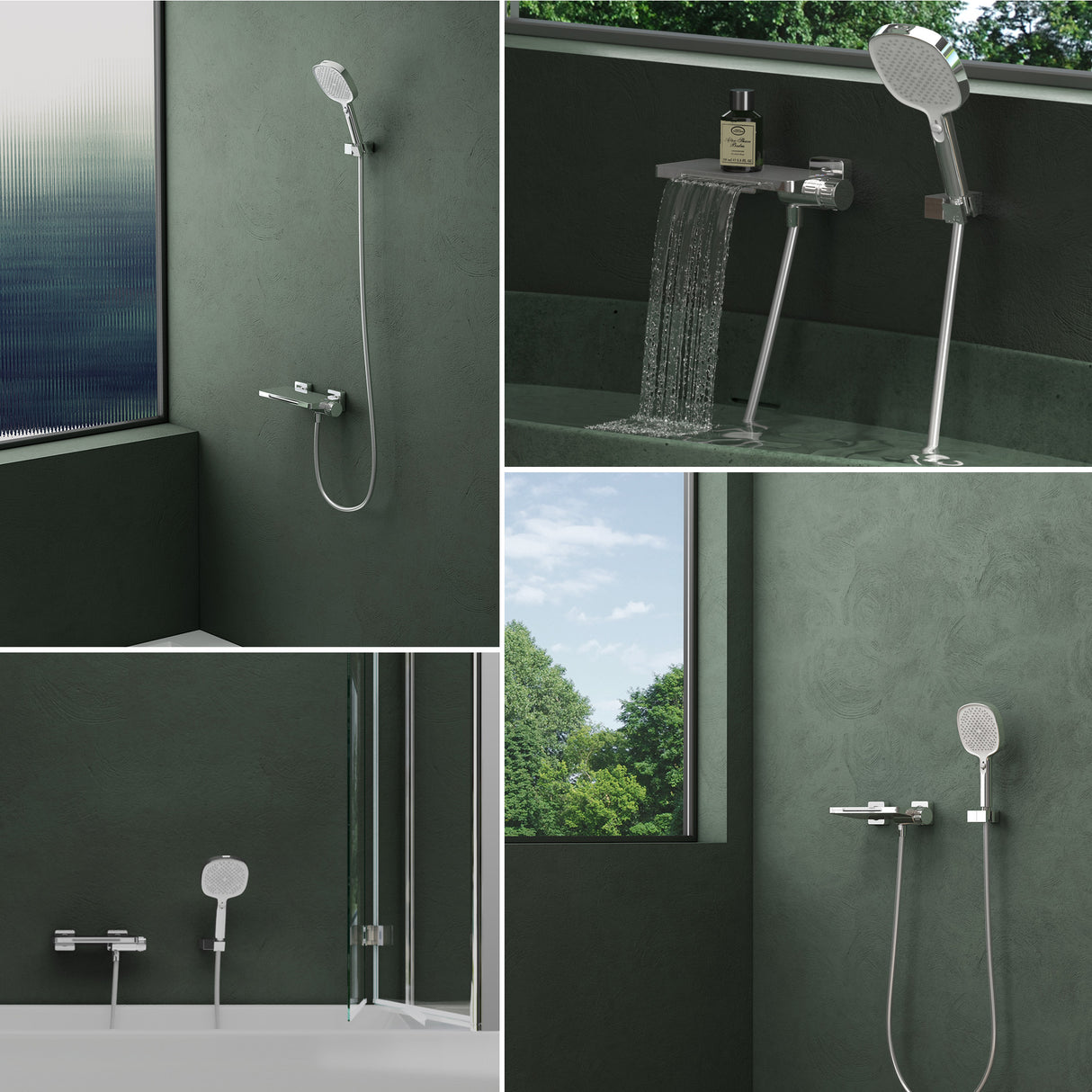 grifos de bañera glasvilla con ducha de mano, grifo de bañera con cascada, tipos de chorro, ducha de mano de latón, incluye barra de ducha y manguera de ducha