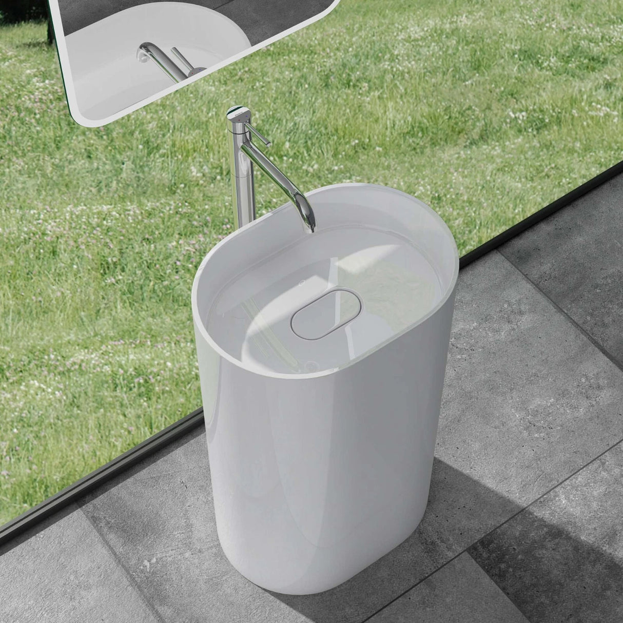 glasvilla Design Standwaschbecken freistehend Col45 weiß, aus Mineralguss, Waschtisch, BTH: 52x38x85cm