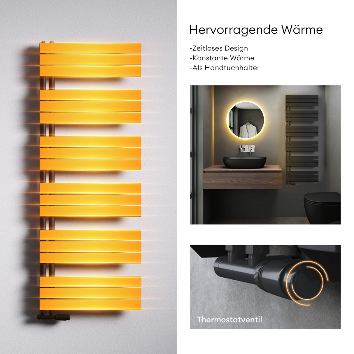 glasvilla Badheizkörper Badheizung Handtuchheizkörper Flach Seitenanschluss Handtuchhalter Handtuchwärmer FN