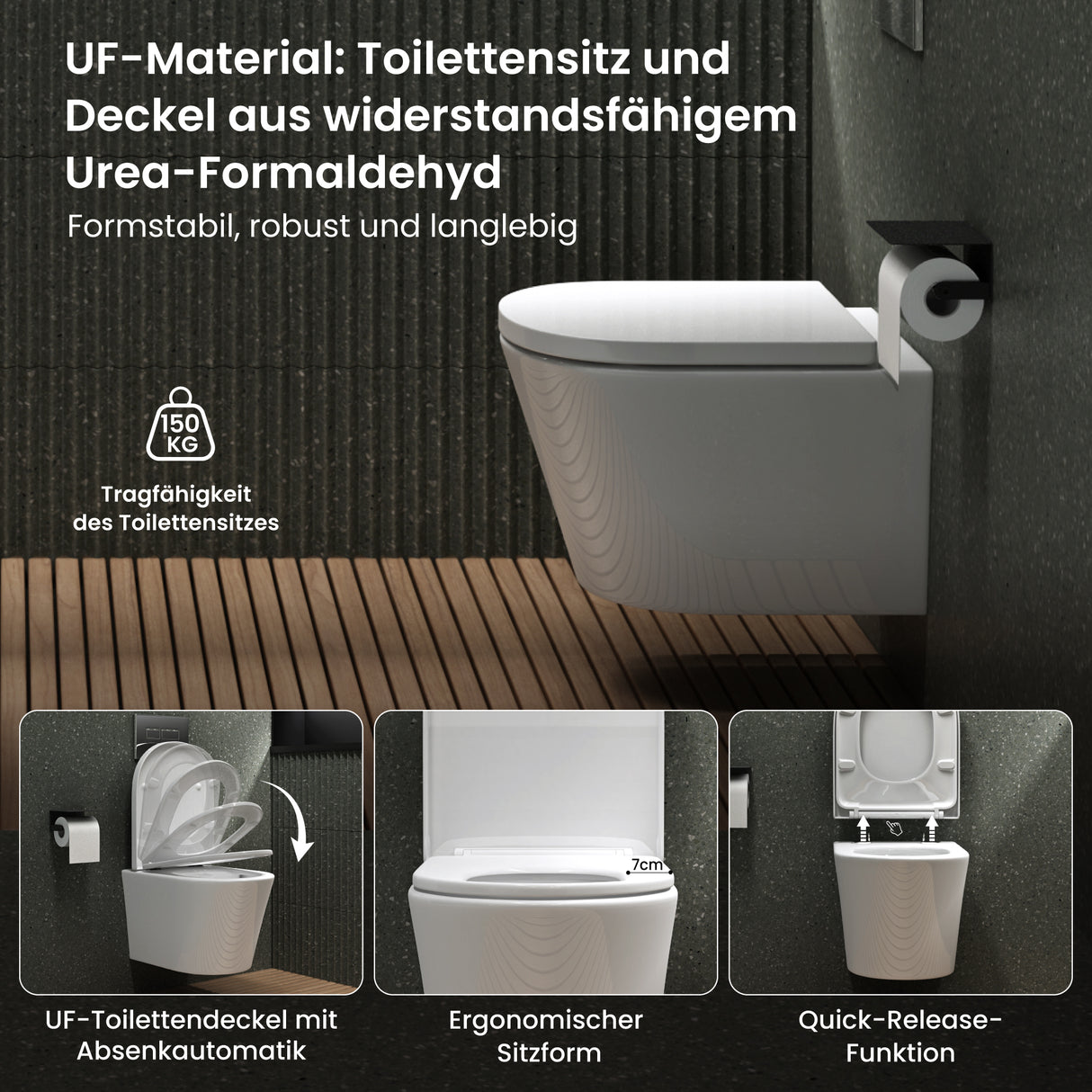 glasvilla Spülrandlos Wand WC Hänge WC Spülrandloses Toilette Softclose WC-Sitz Aachen108