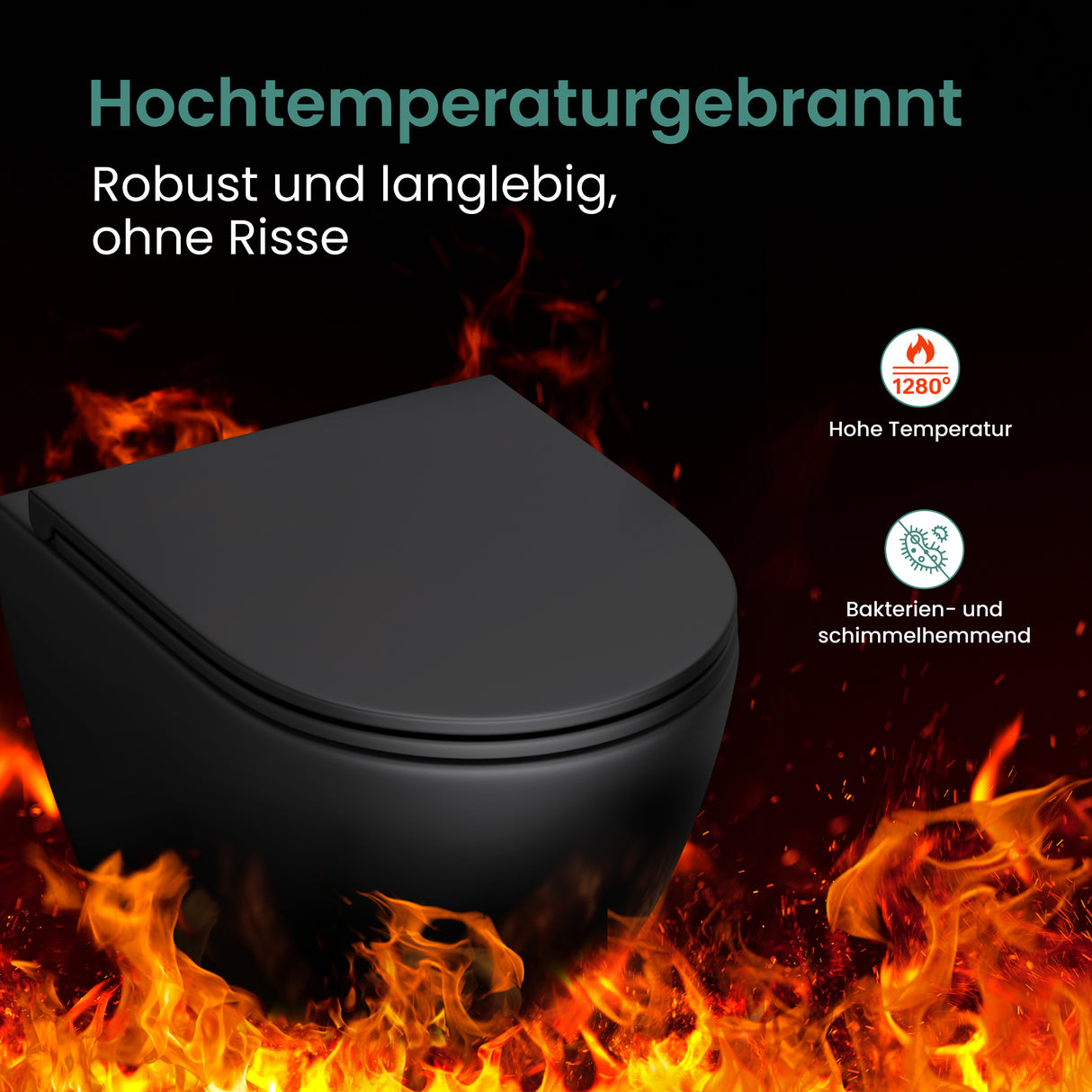 Glasvilla Design Inodoro Suspendido Negro Sin Borde Aachen179 – WC con Asiento Soft-Close