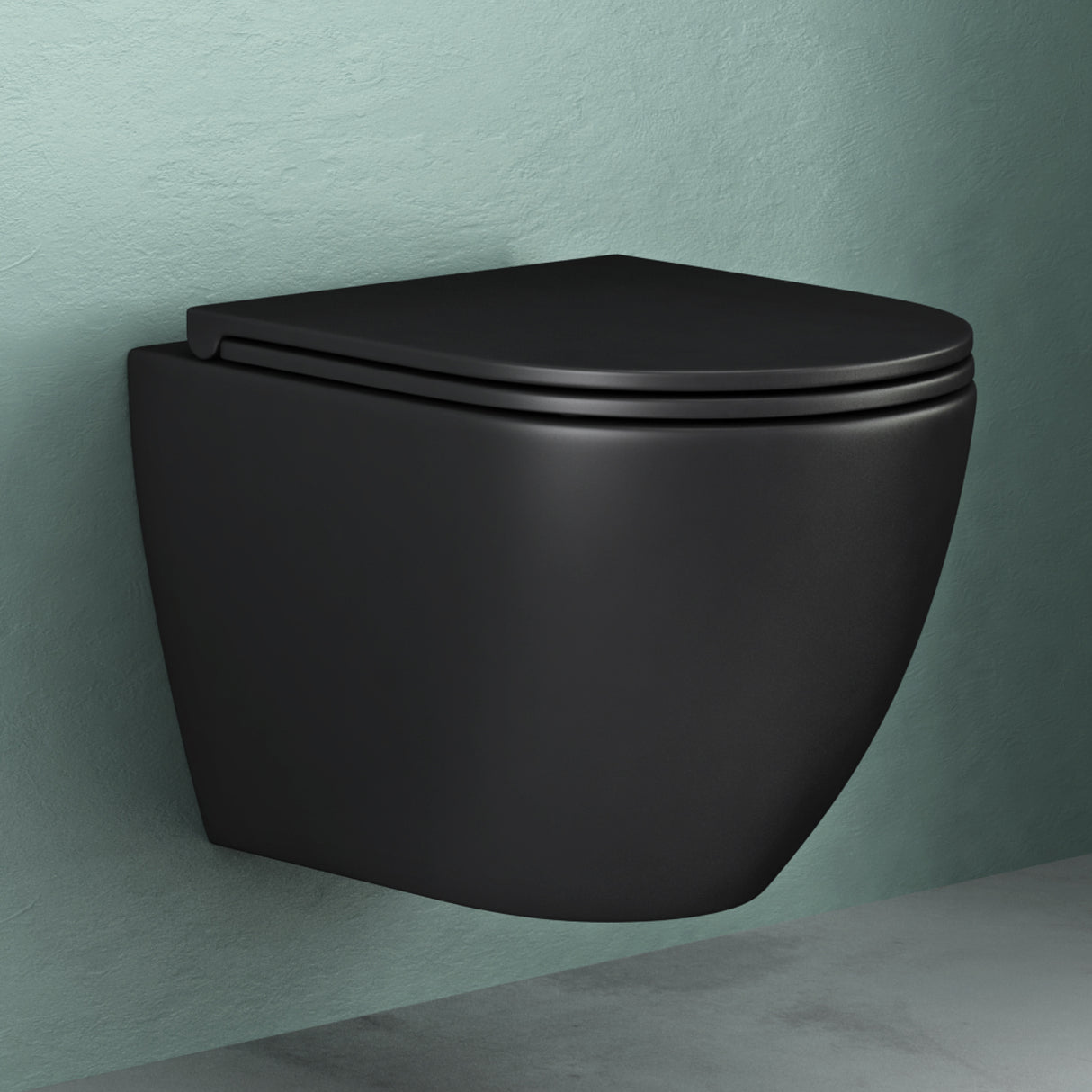 Glasvilla Design Inodoro Suspendido Negro Sin Borde Aachen179 – WC con Asiento Soft-Close