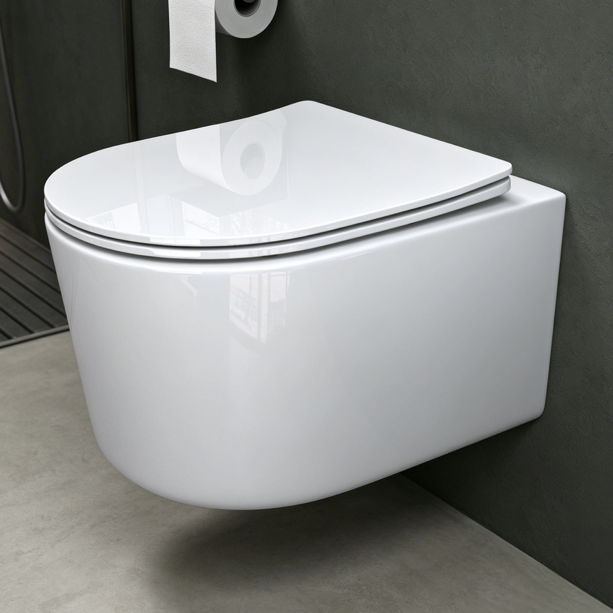 glasvilla Hänge WC Toilette Wand-WC Spülrandlos Weiß aus Keramik Wandmontage mit Absenkautomatik