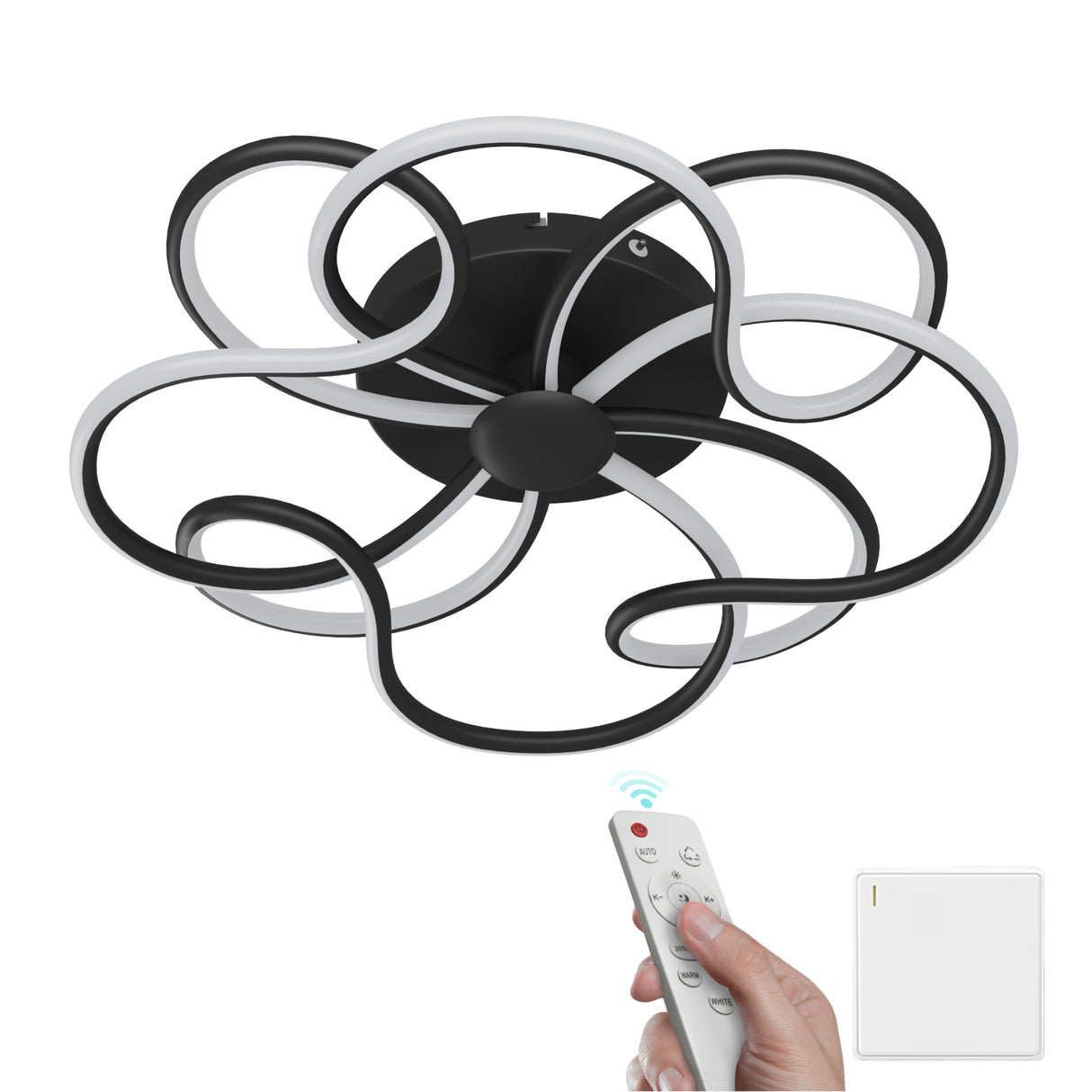 glasvilla Plafoniera LED Soffitto 112W 4960LM, Lampadario LED Soffitto 3000K - 6400K Illuminazione a Soffitto Moderna per Camera da Letto Sala Cucina Bagno Corridoio, Nero, Alivetta25036