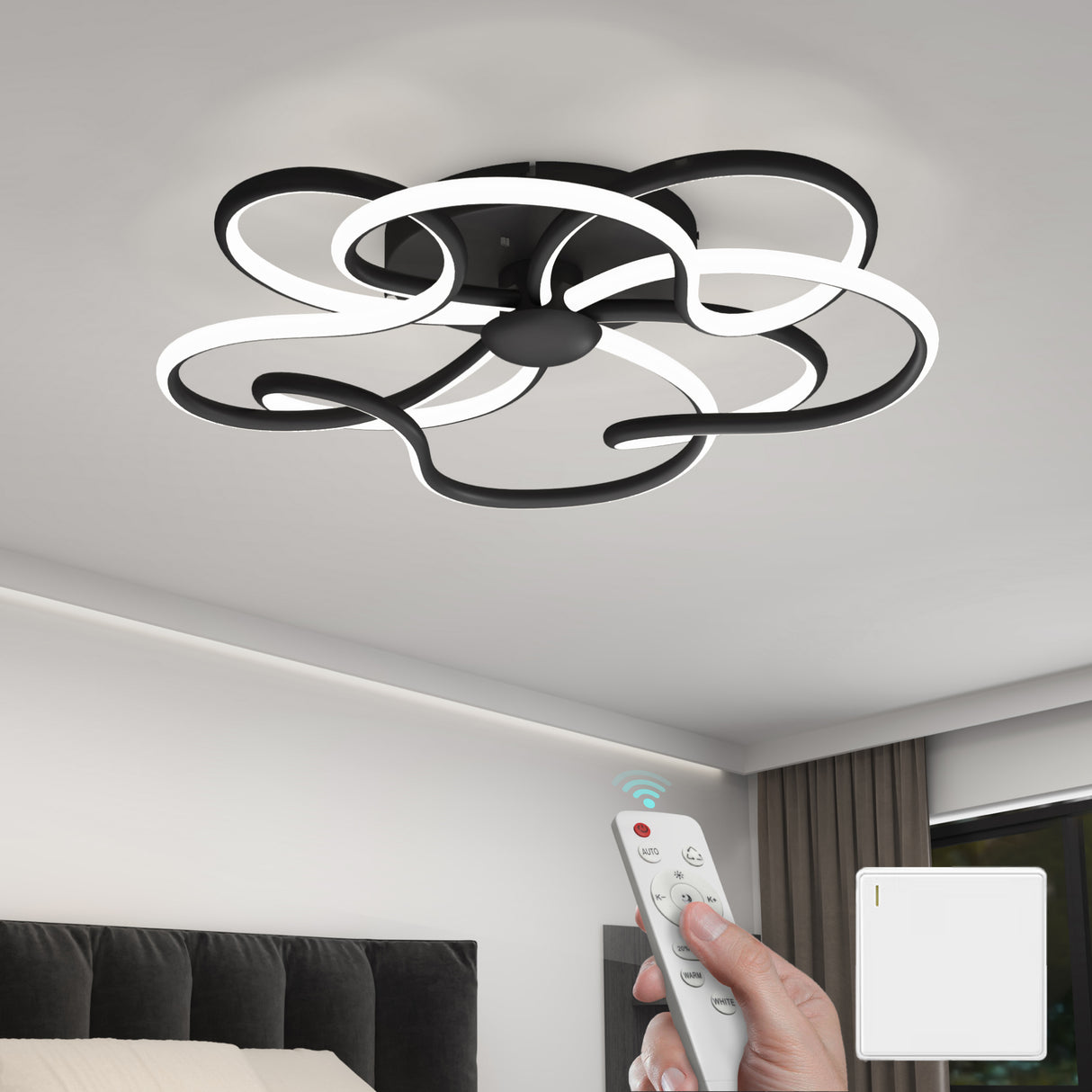 glasvilla Plafoniera LED Soffitto 112W 4960LM, Lampadario LED Soffitto 3000K - 6400K Illuminazione a Soffitto Moderna per Camera da Letto Sala Cucina Bagno Corridoio, Nero, Alivetta25036