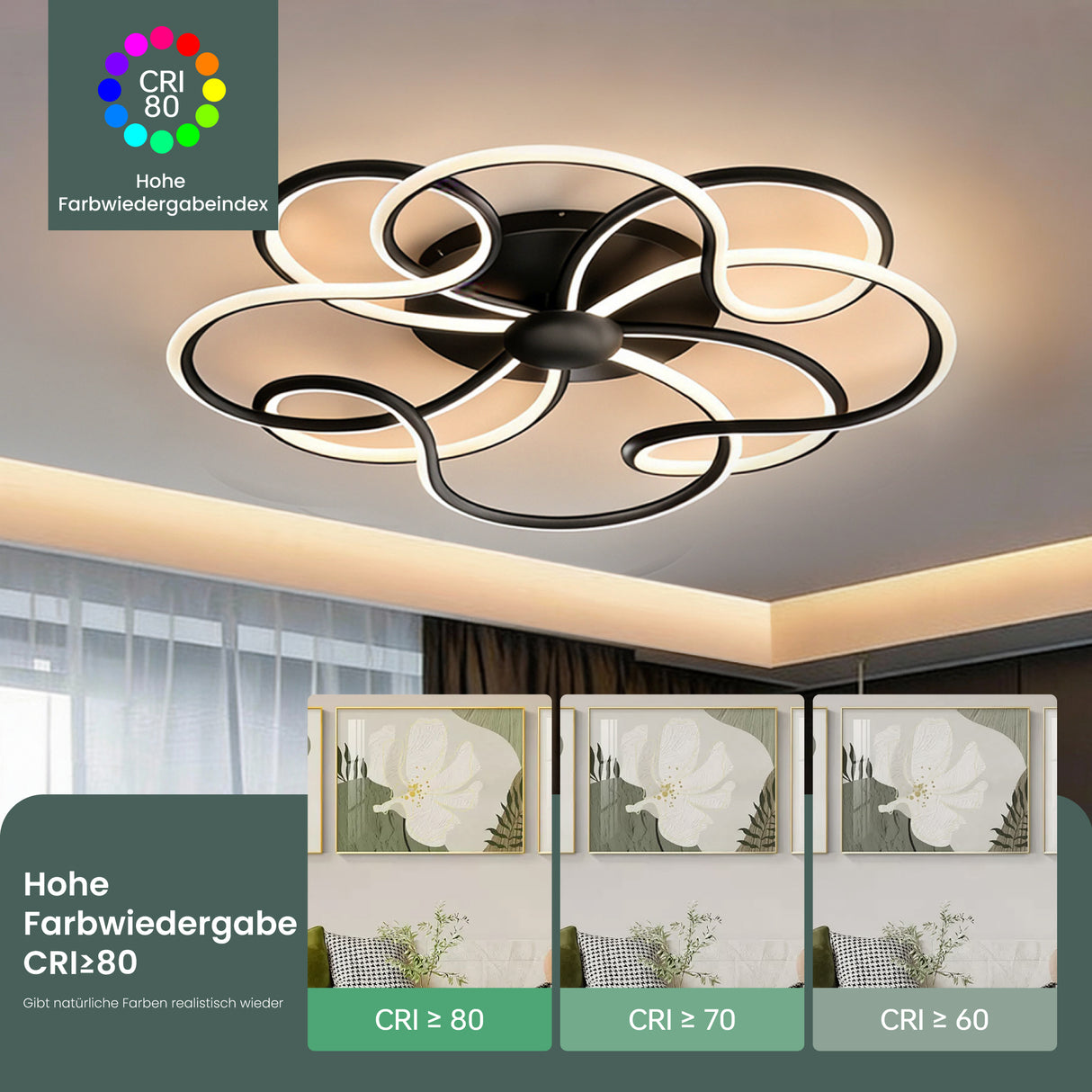 glasvilla Plafoniera LED Soffitto 112W 4960LM, Lampadario LED Soffitto 3000K - 6400K Illuminazione a Soffitto Moderna per Camera da Letto Sala Cucina Bagno Corridoio, Nero, Alivetta25036
