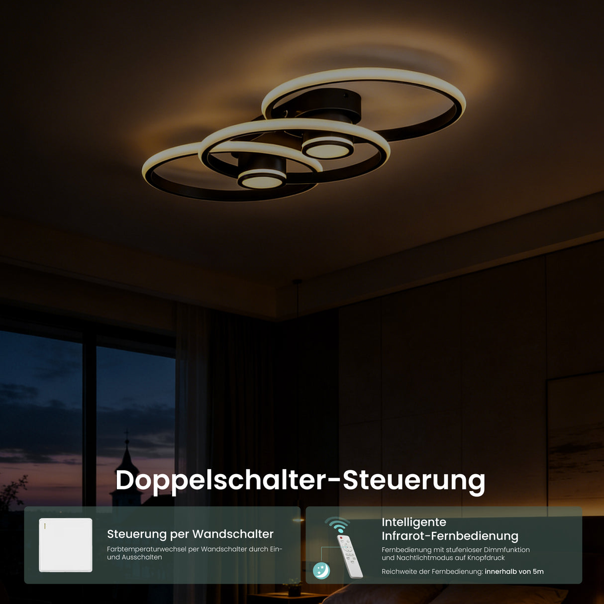 glasvilla Plafoniera LED Soffitto 70W 4189LM, Lampadario LED Soffitto 3000K - 6400K Illuminazione a Soffitto Moderna per Camera da Letto Sala Cucina Bagno Corridoio, Nero, Alivetta25037