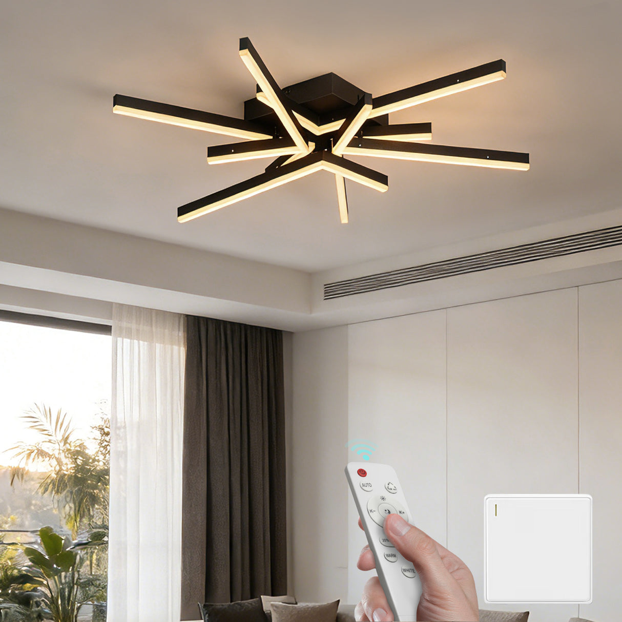 glasvilla Plafoniera LED Soffitto 71W, Lampadario LED Soffitto 3000K - 6400K Illuminazione a Soffitto Moderna per Camera da Letto Sala Cucina Bagno Corridoio, Nero Sabbia, Alivetta25038