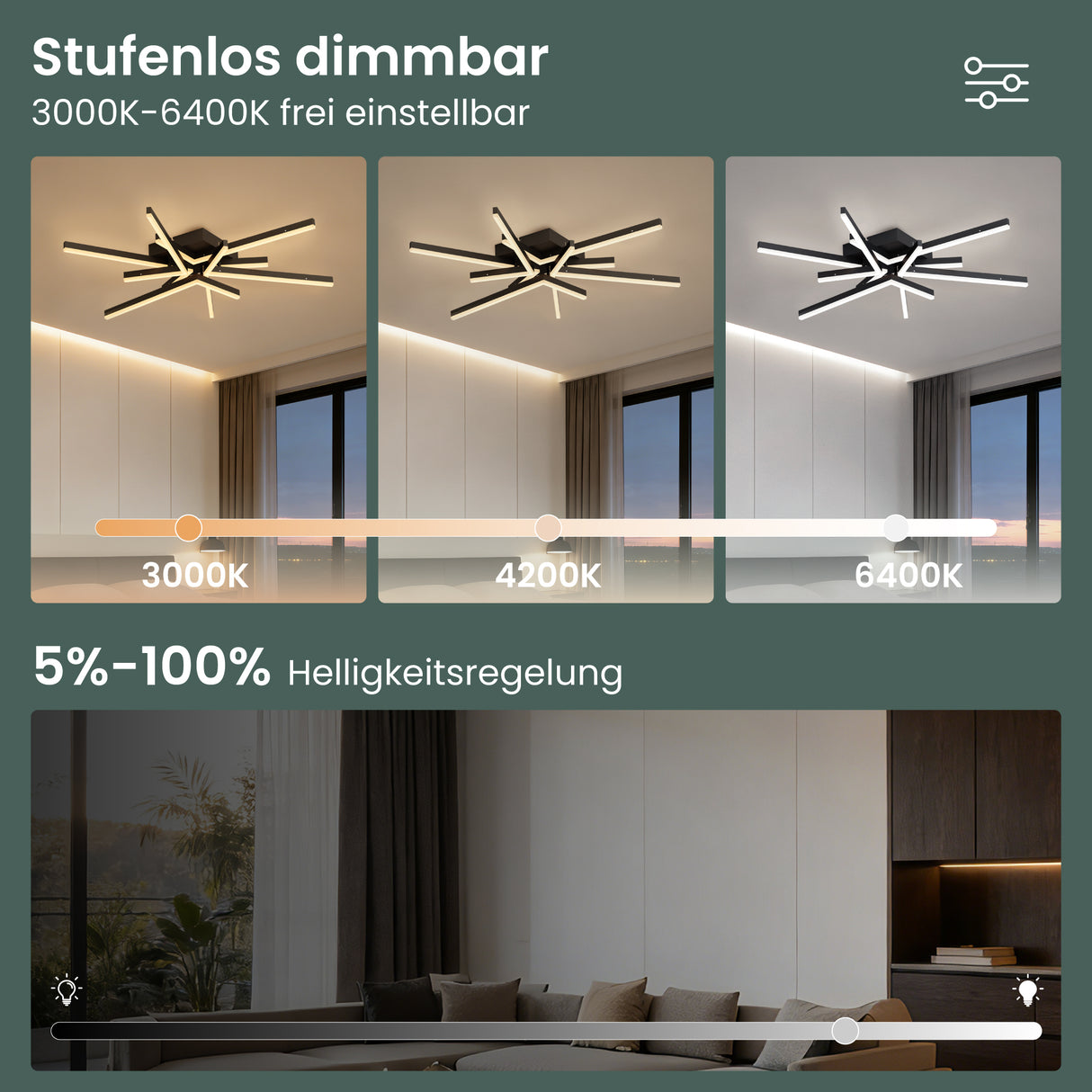 glasvilla Plafoniera LED Soffitto 71W, Lampadario LED Soffitto 3000K - 6400K Illuminazione a Soffitto Moderna per Camera da Letto Sala Cucina Bagno Corridoio, Nero Sabbia, Alivetta25038