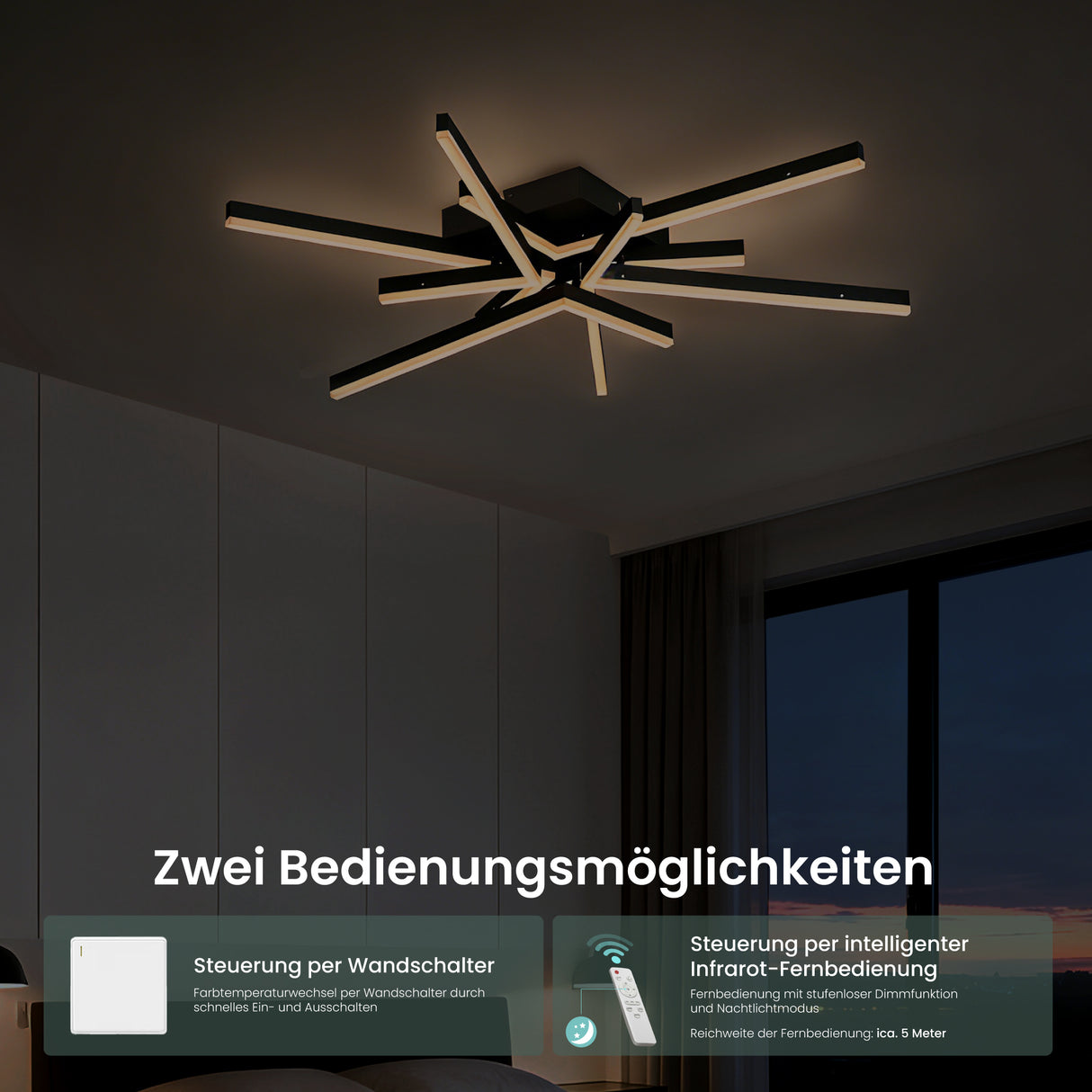 glasvilla Plafoniera LED Soffitto 71W, Lampadario LED Soffitto 3000K - 6400K Illuminazione a Soffitto Moderna per Camera da Letto Sala Cucina Bagno Corridoio, Nero Sabbia, Alivetta25038