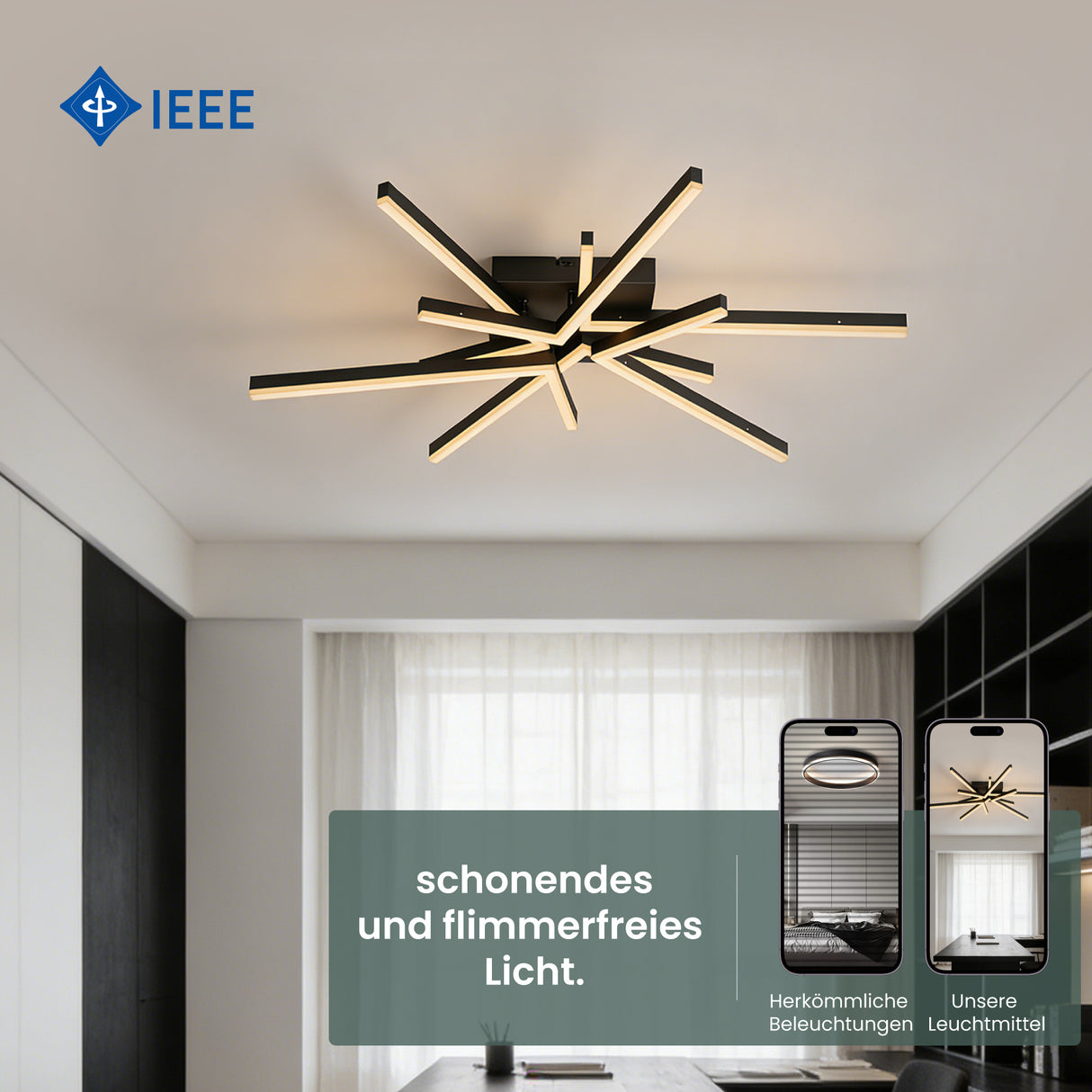 glasvilla Plafoniera LED Soffitto 71W, Lampadario LED Soffitto 3000K - 6400K Illuminazione a Soffitto Moderna per Camera da Letto Sala Cucina Bagno Corridoio, Nero Sabbia, Alivetta25038