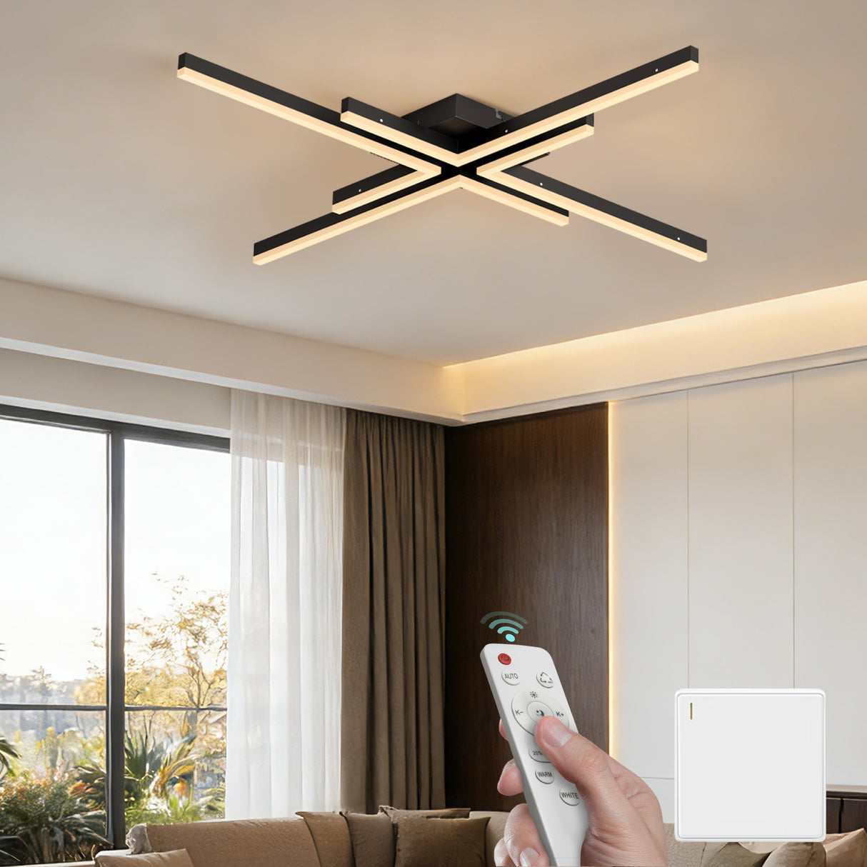 glasvilla Plafoniera LED Soffitto 48W, Lampadario LED Soffitto 3000K - 6400K Illuminazione a Soffitto Moderna per Camera da Letto Sala Cucina Bagno Corridoio, Nero Sabbia, Alivetta25039