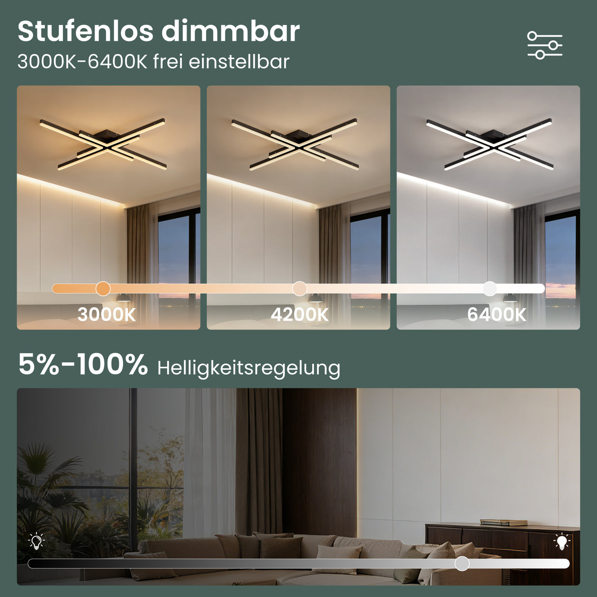 glasvilla Plafoniera LED Soffitto 48W, Lampadario LED Soffitto 3000K - 6400K Illuminazione a Soffitto Moderna per Camera da Letto Sala Cucina Bagno Corridoio, Nero Sabbia, Alivetta25039