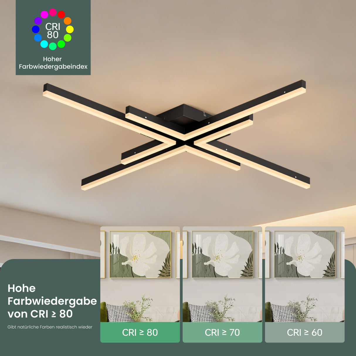 glasvilla Plafoniera LED Soffitto 48W, Lampadario LED Soffitto 3000K - 6400K Illuminazione a Soffitto Moderna per Camera da Letto Sala Cucina Bagno Corridoio, Nero Sabbia, Alivetta25039