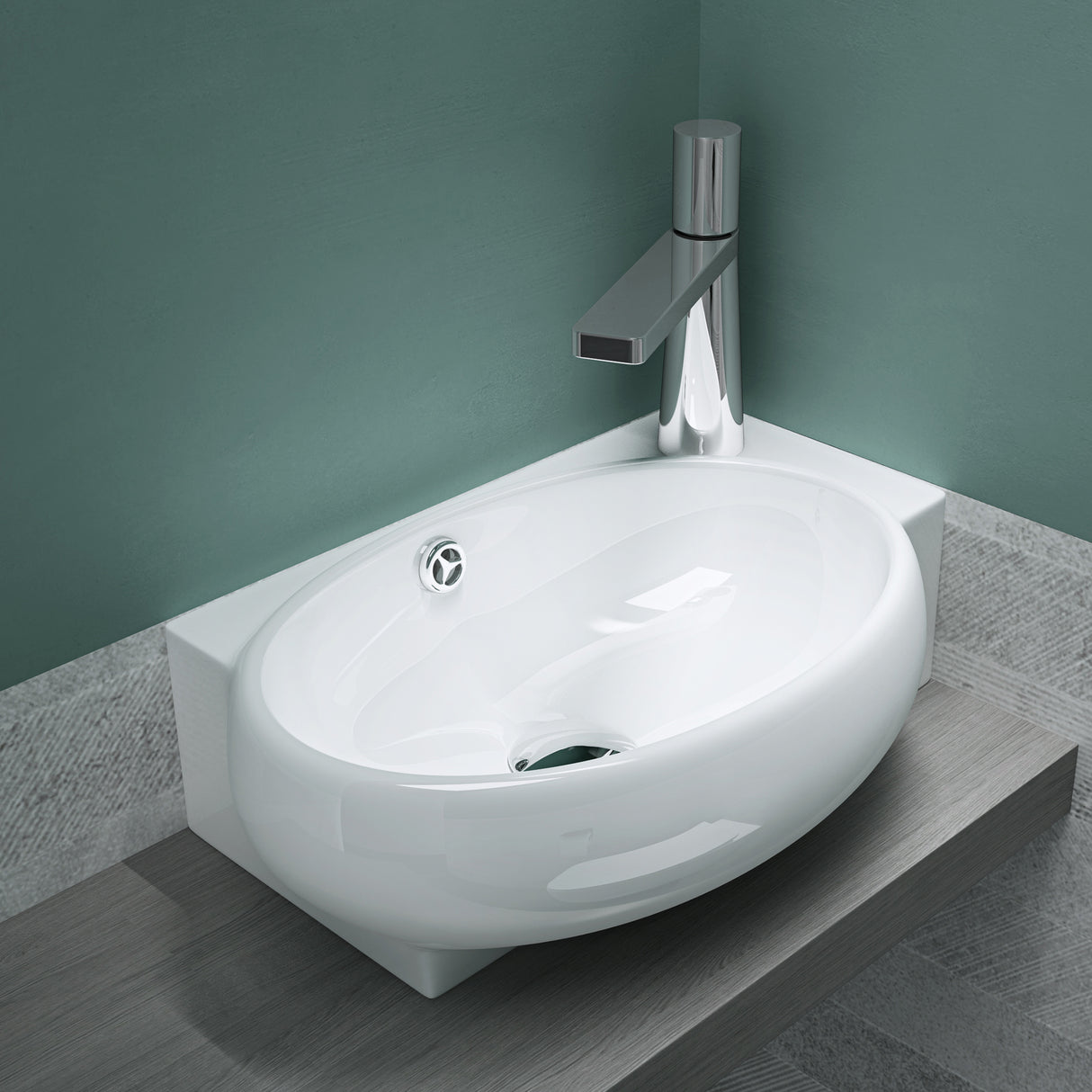 glasvilla Waschbecken Gäste WC Aufsatzwaschbecken Hängewaschbecken aus Keramik mit NANO, BTH: 42x28x15cm, Brüssel001