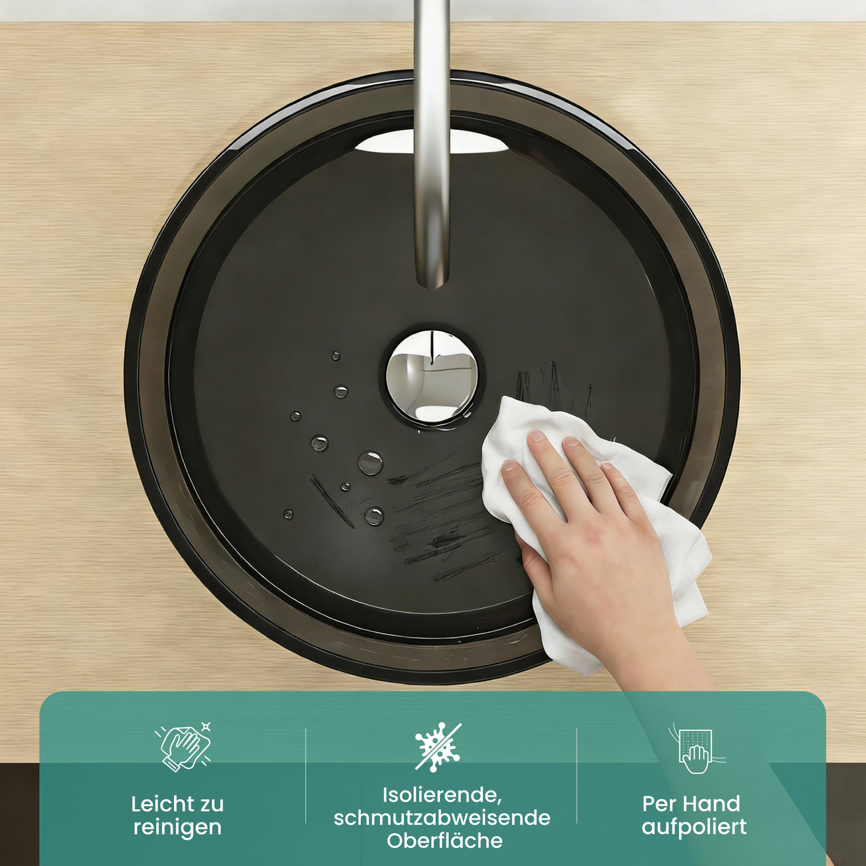 glasvilla Lavabo da Appoggio in Resina, Lavabo da Bagno senza Foro Rubinetto e Troppopieno, Coloria01