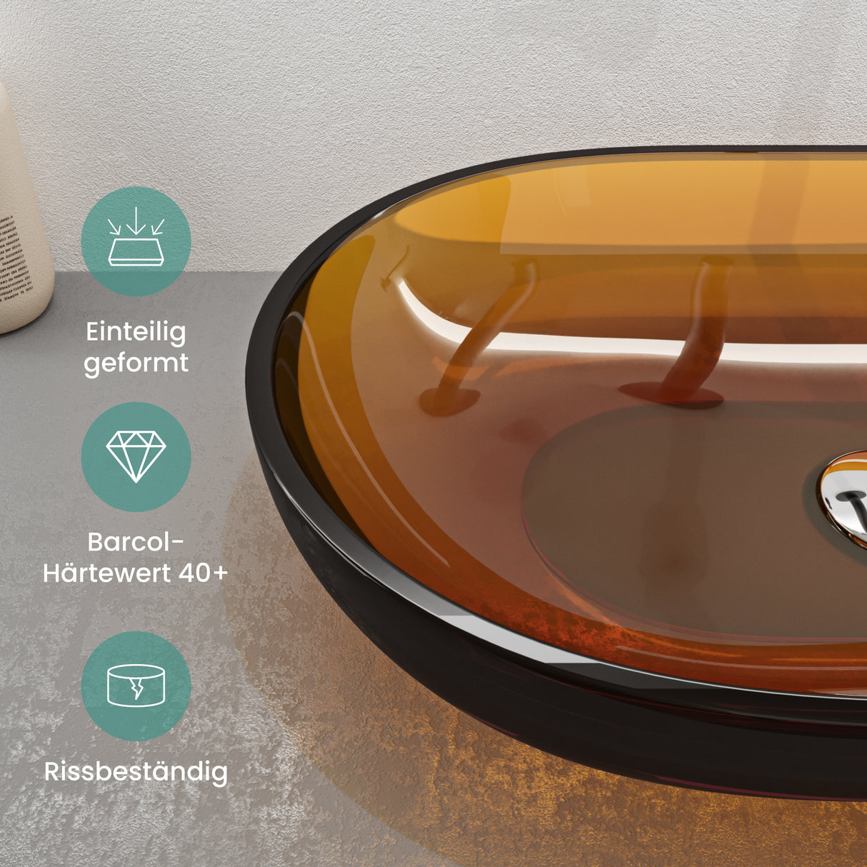 Glasvilla Design Lavabo Sobre Encimera Coloria03 – Resina Oval Translúcida 54 cm