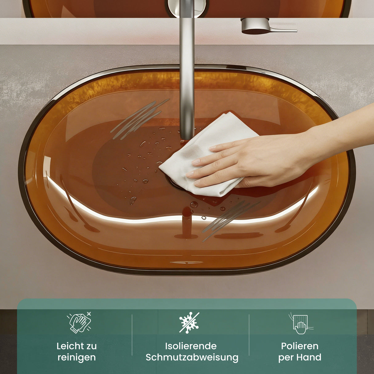 Glasvilla Design Lavabo Sobre Encimera Coloria03 – Resina Oval Translúcida 54 cm