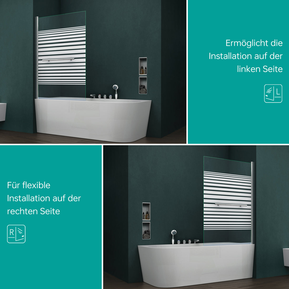 glasvilla Mampara de ducha para bañera Pared de bañera plegable 180° Vidrio de seguridad con NANO 90x140cm Tabique de bañera Accesorio para bañera Cortona1121