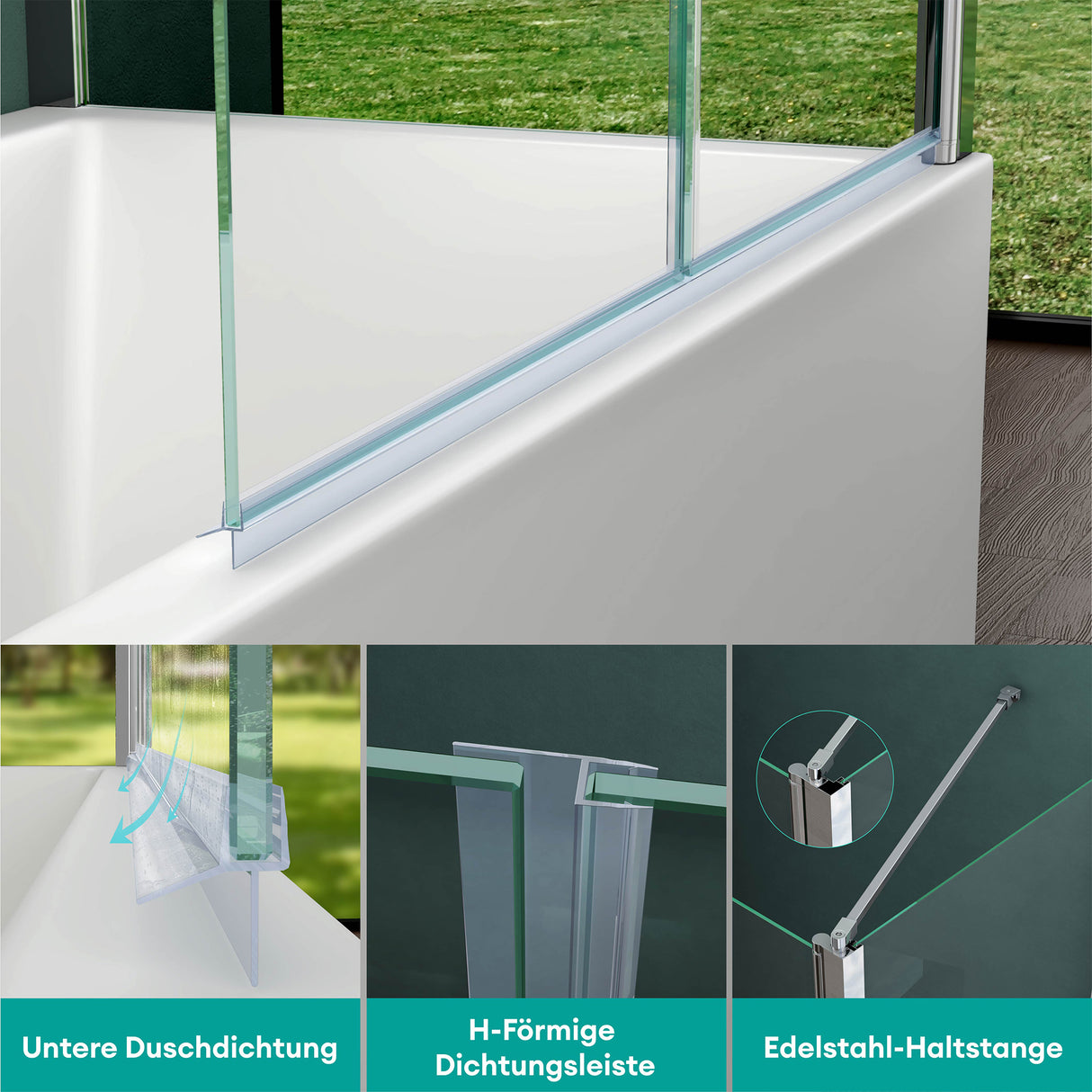 glasvilla Duschwand para bañera pared de bañera mampara de bañera 6mm vidrio de seguridad con NANOBadewannenaufsatz separador de bañera Cortona113