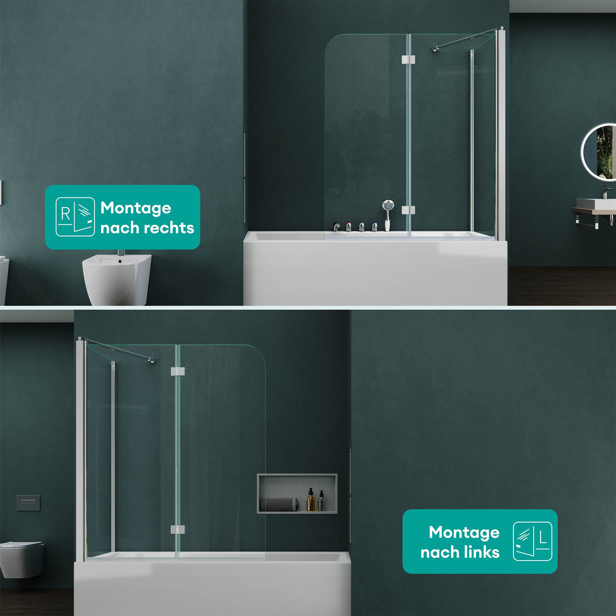 glasvilla Duschwand para bañera pared de bañera mampara de bañera 6mm vidrio de seguridad con NANOBadewannenaufsatz separador de bañera Cortona113