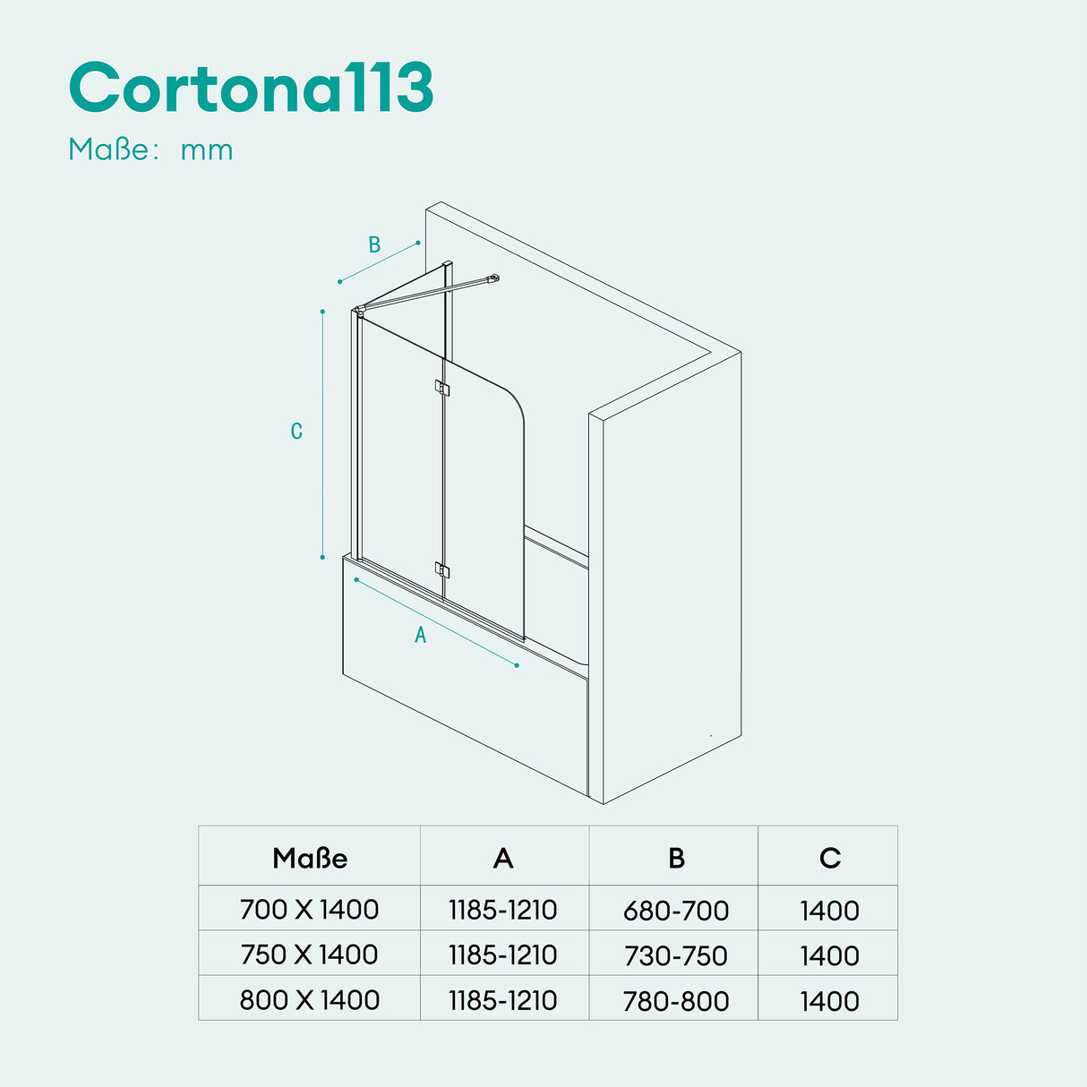 glasvilla Duschwand para bañera pared de bañera mampara de bañera 6mm vidrio de seguridad con NANOBadewannenaufsatz separador de bañera Cortona113